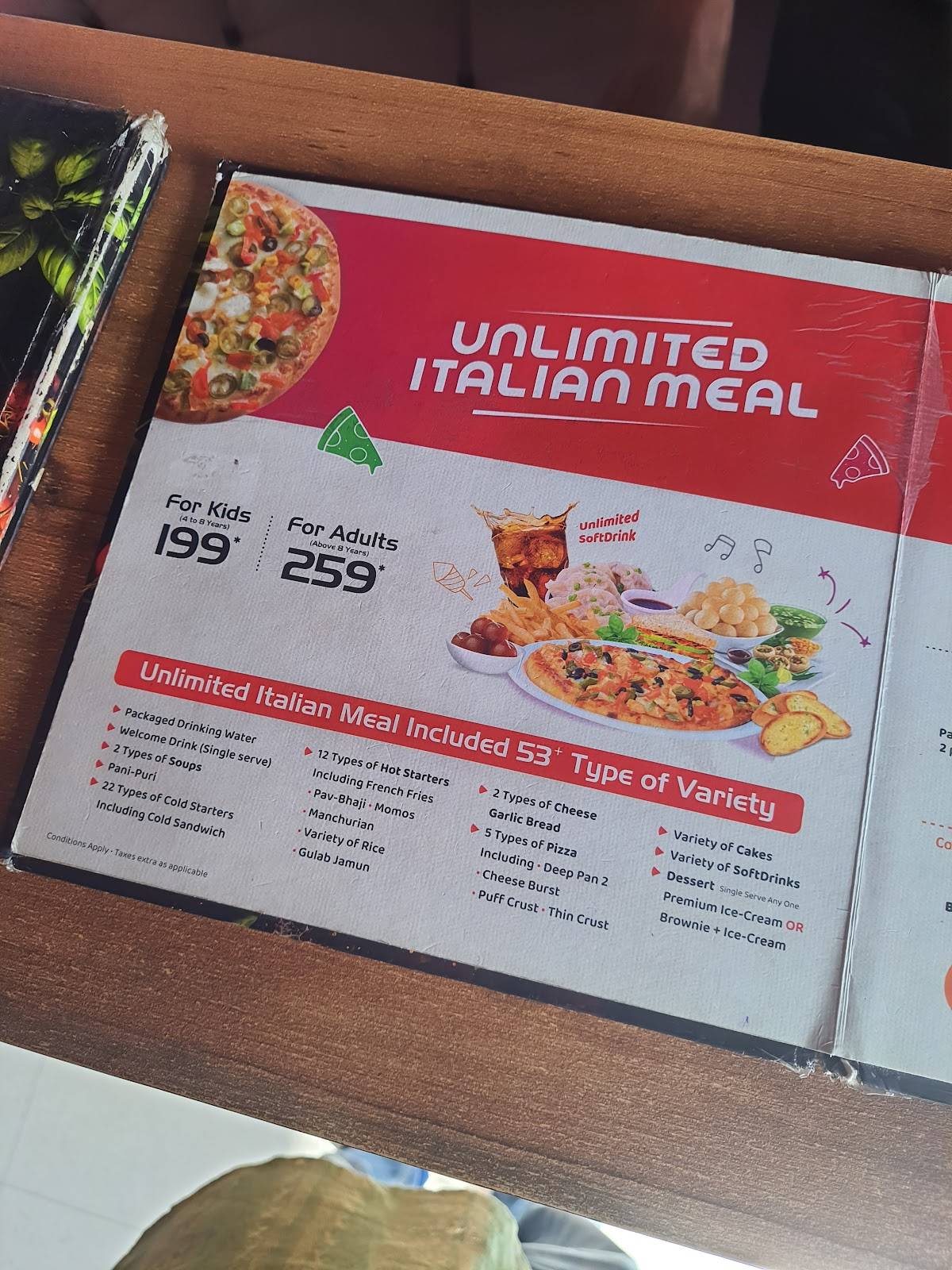 The D Pizza menu