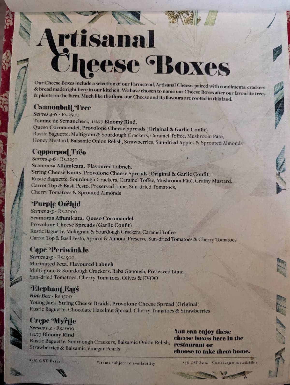 The Farm Restaurant menu