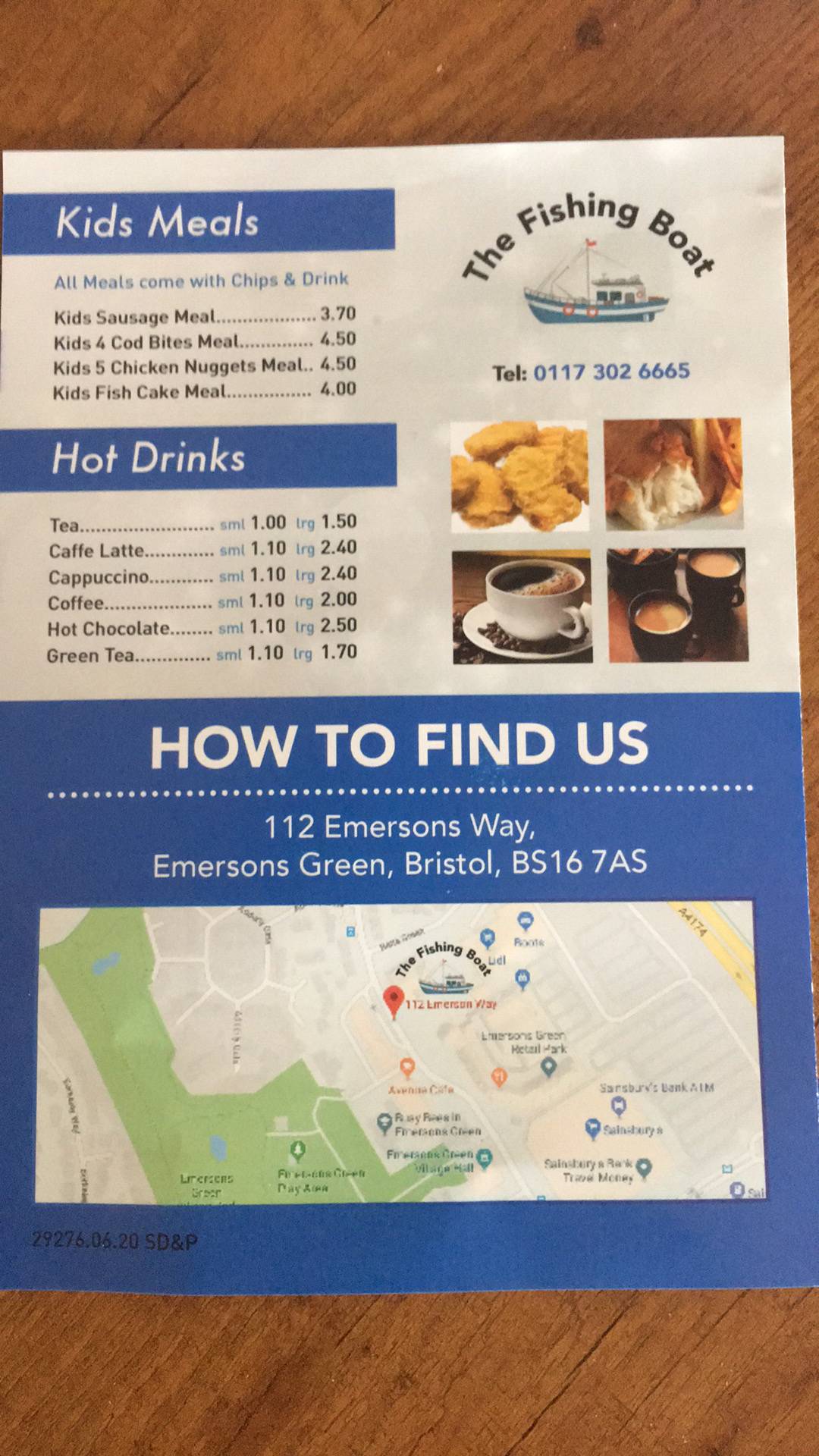 Menu at The Fishing Boat restaurant, Emersons Green