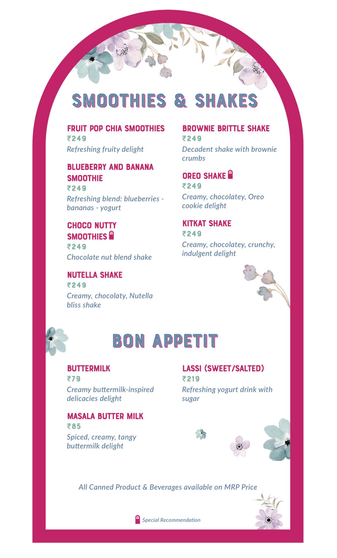 The Pink Door restaurant , Kudasan, Gandhinagar menu