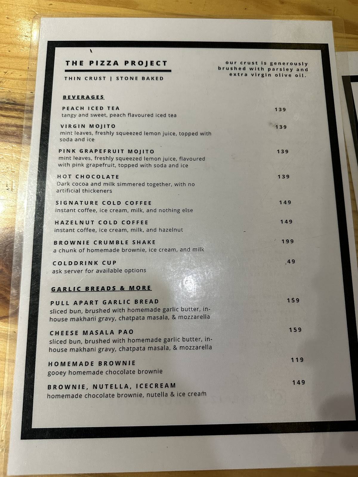 The Pizza Project menu