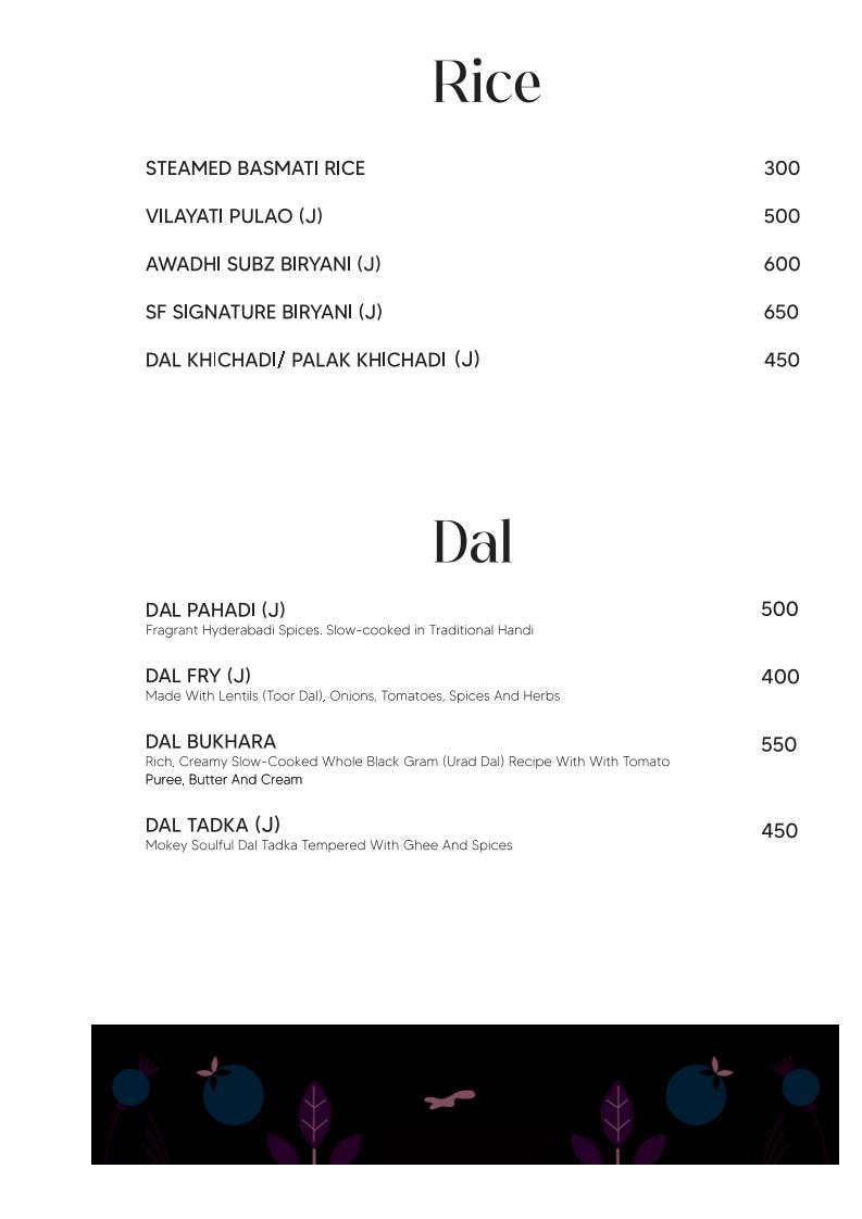 The Starry Foliage menu