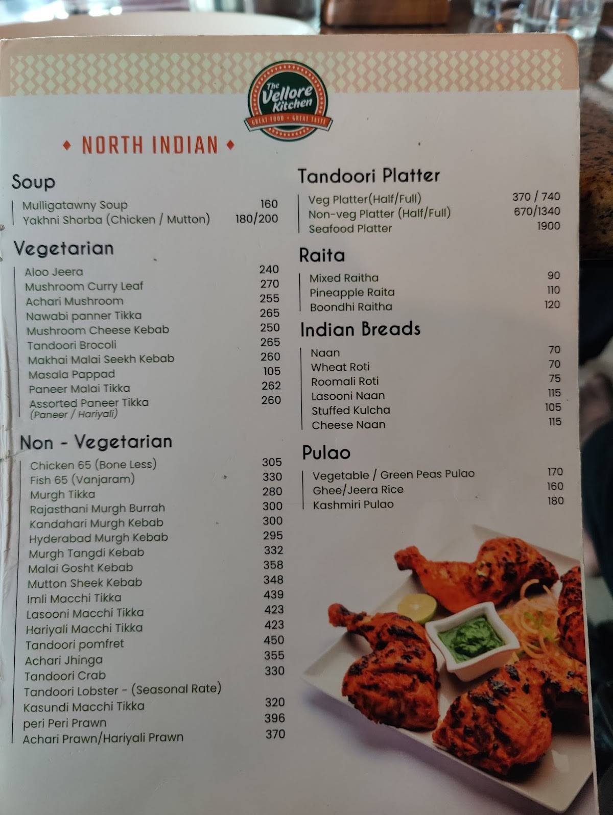 The Vellore Kitchen menu