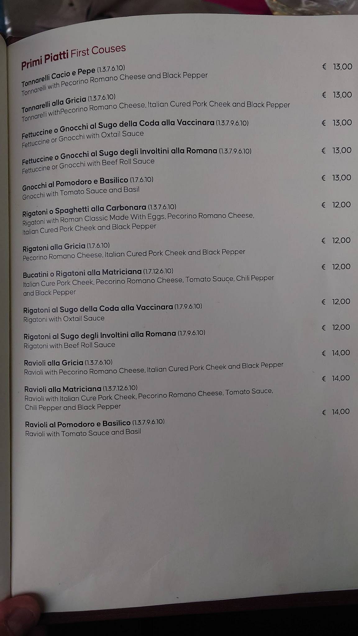 Menu di Trattoria Da Cesare al Casaletto 