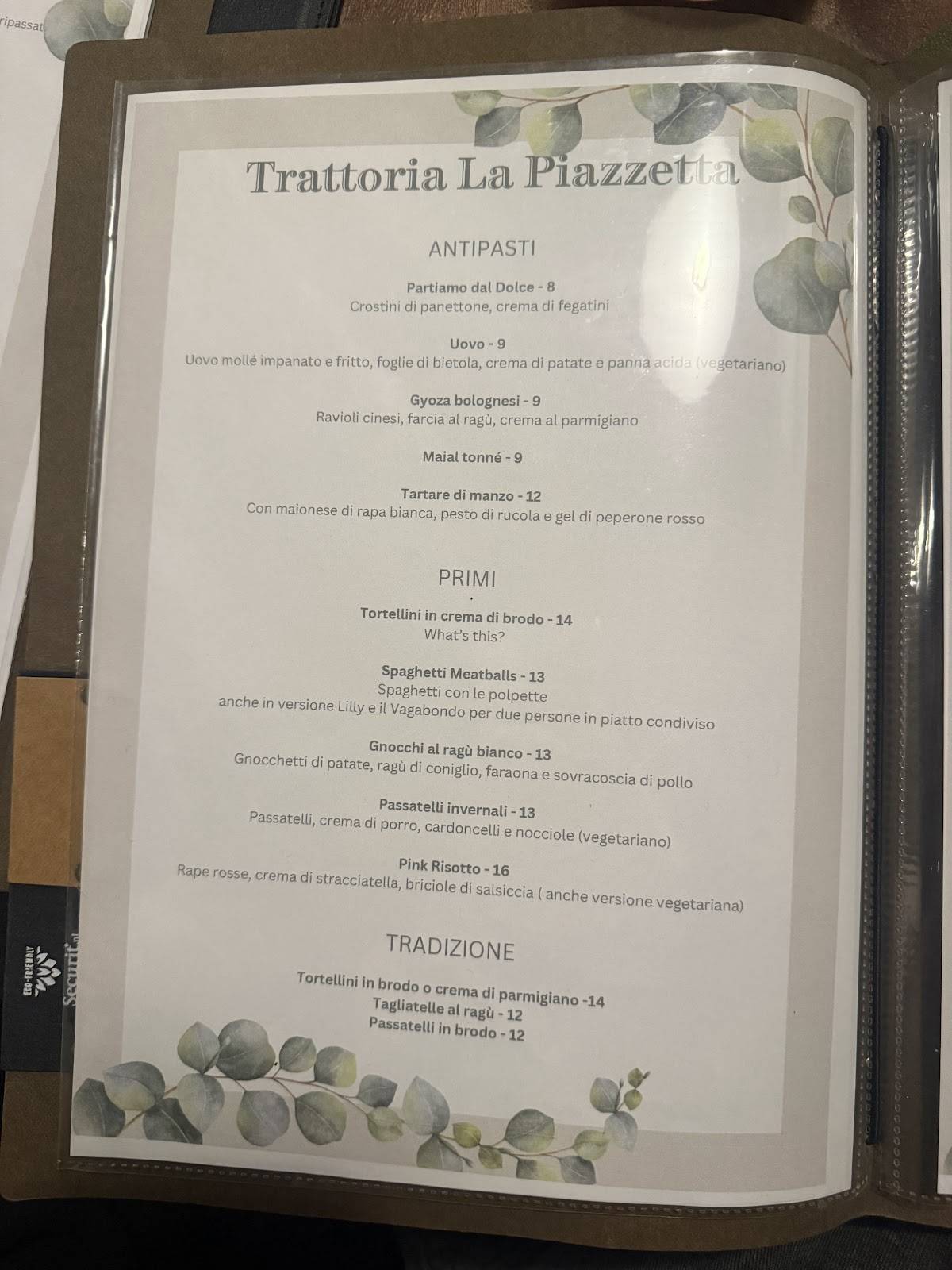 Menu di Trattoria La Piazzetta