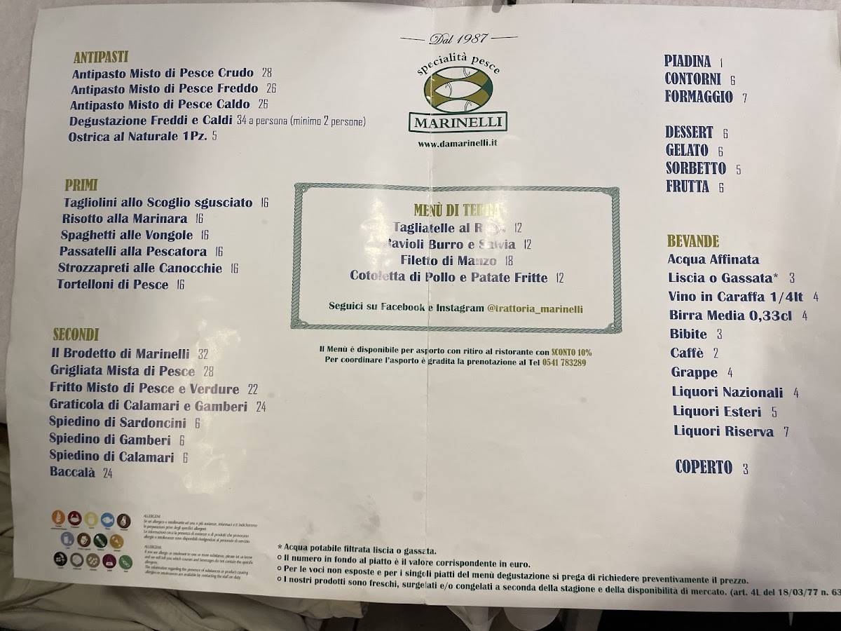 Menu di Trattoria Marinelli da Vittorio 