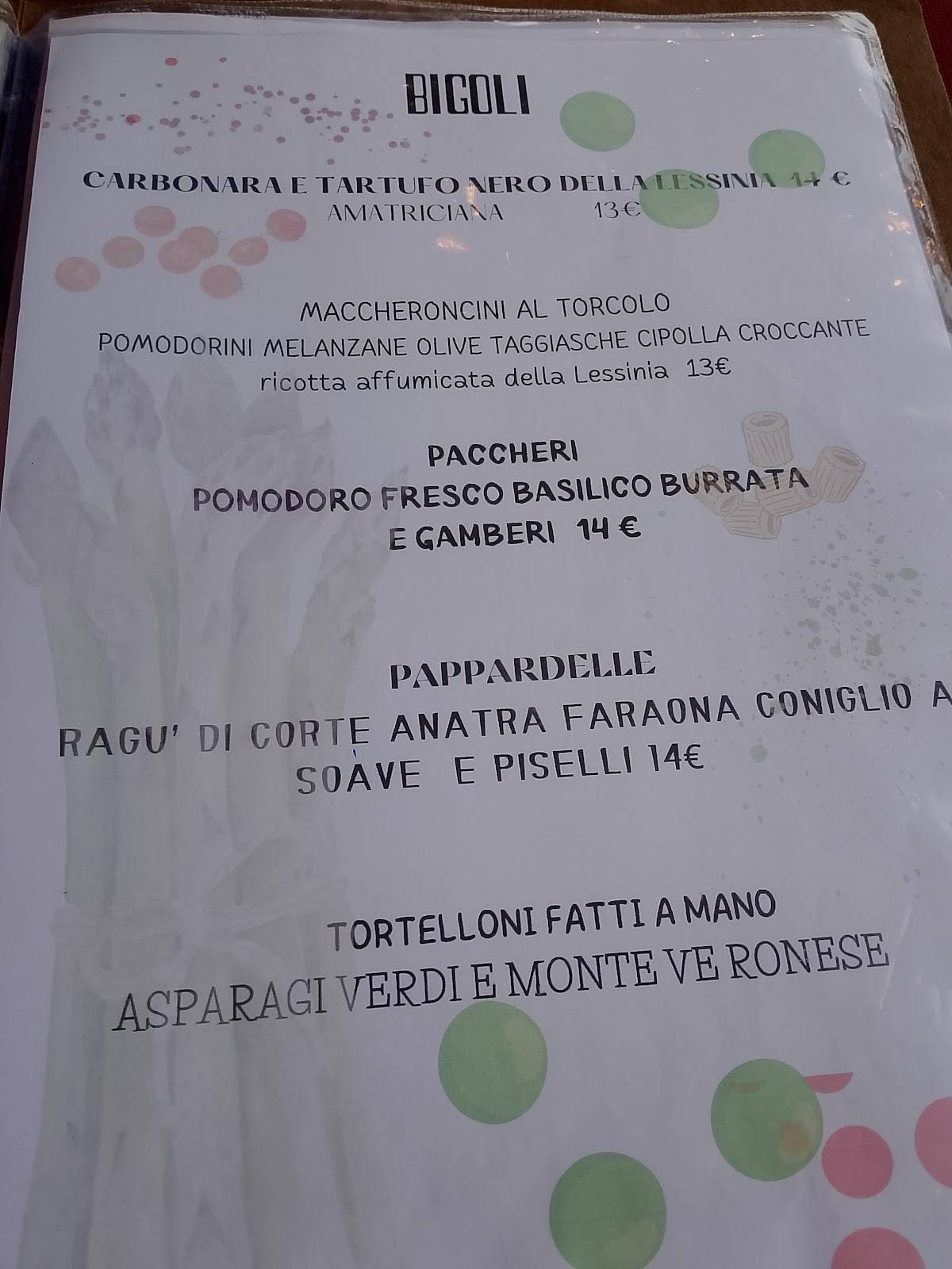 Menu di Trattoria dal Moro 
