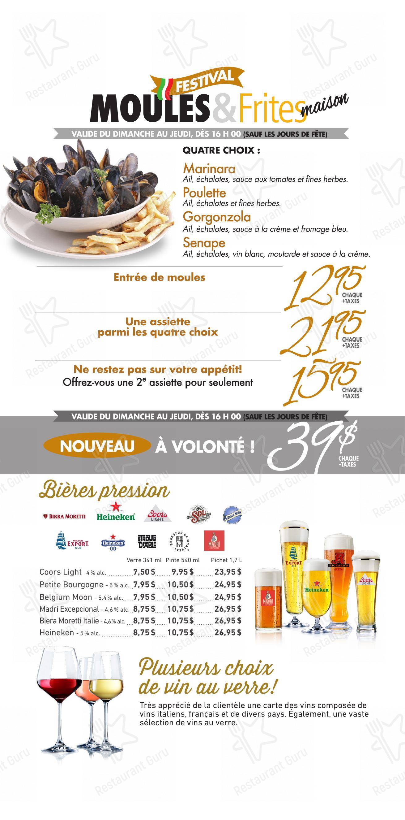 Menu pour Restaurant Tuscanos dans Québec