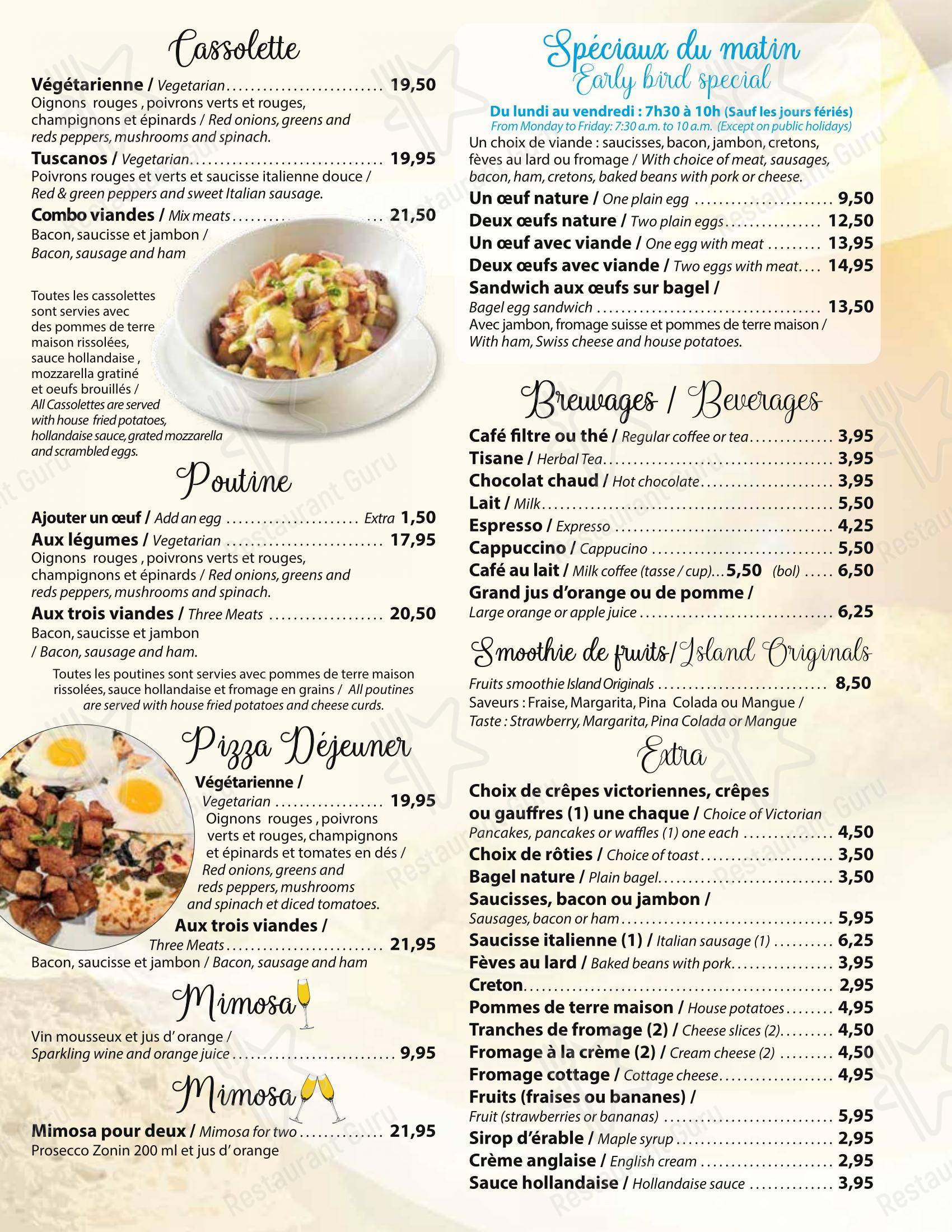 Menu pour Restaurant Tuscanos - repas et boissons