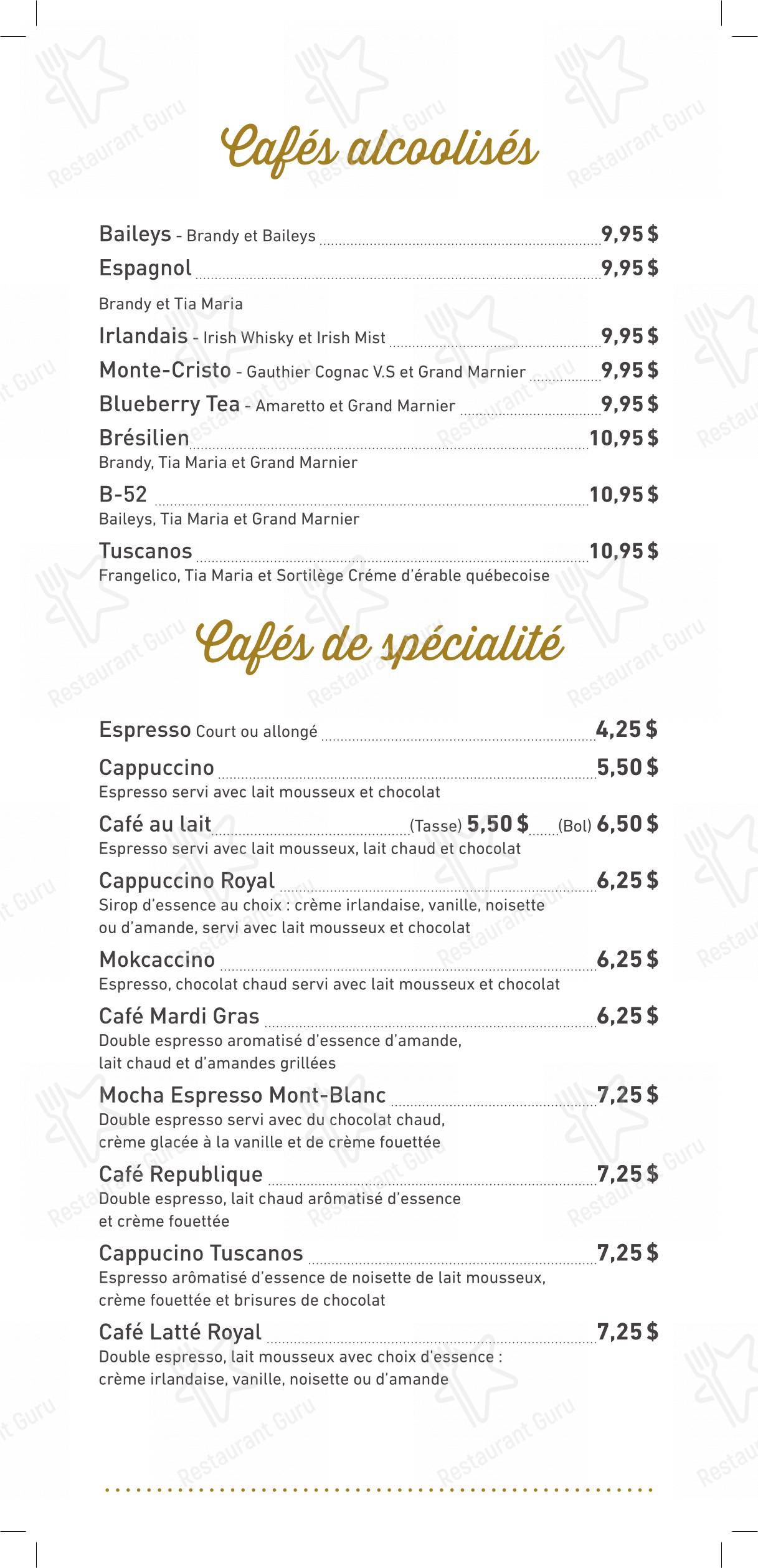 Dinner Menu pour Restaurant Tuscanos dans Québec