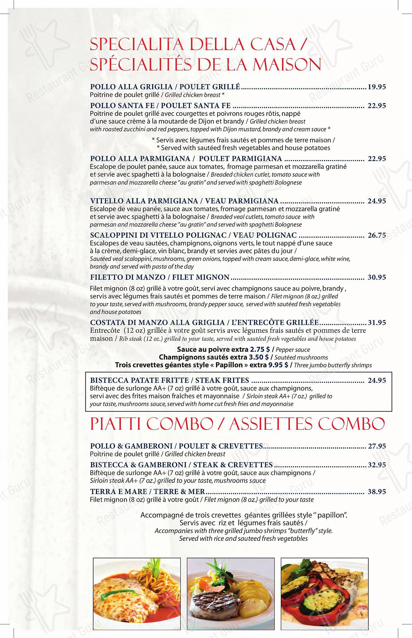 Buffet Menu pour Restaurant Tuscanos restaurant