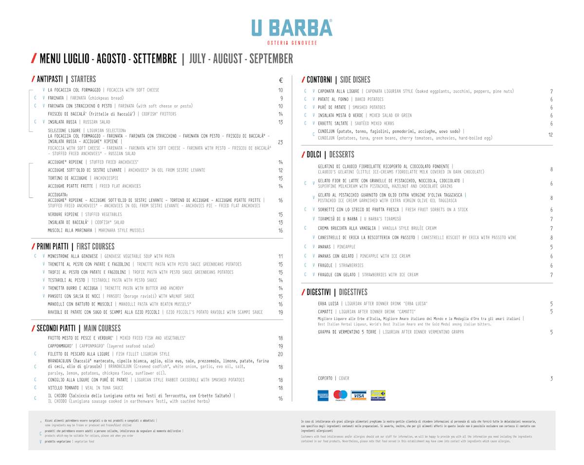 Menu di U Barba Osteria Genovese 