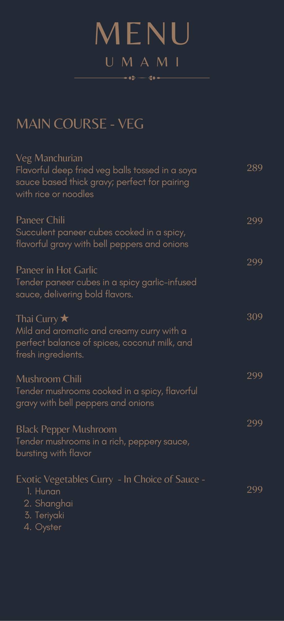 UMAMI Restaurant menu