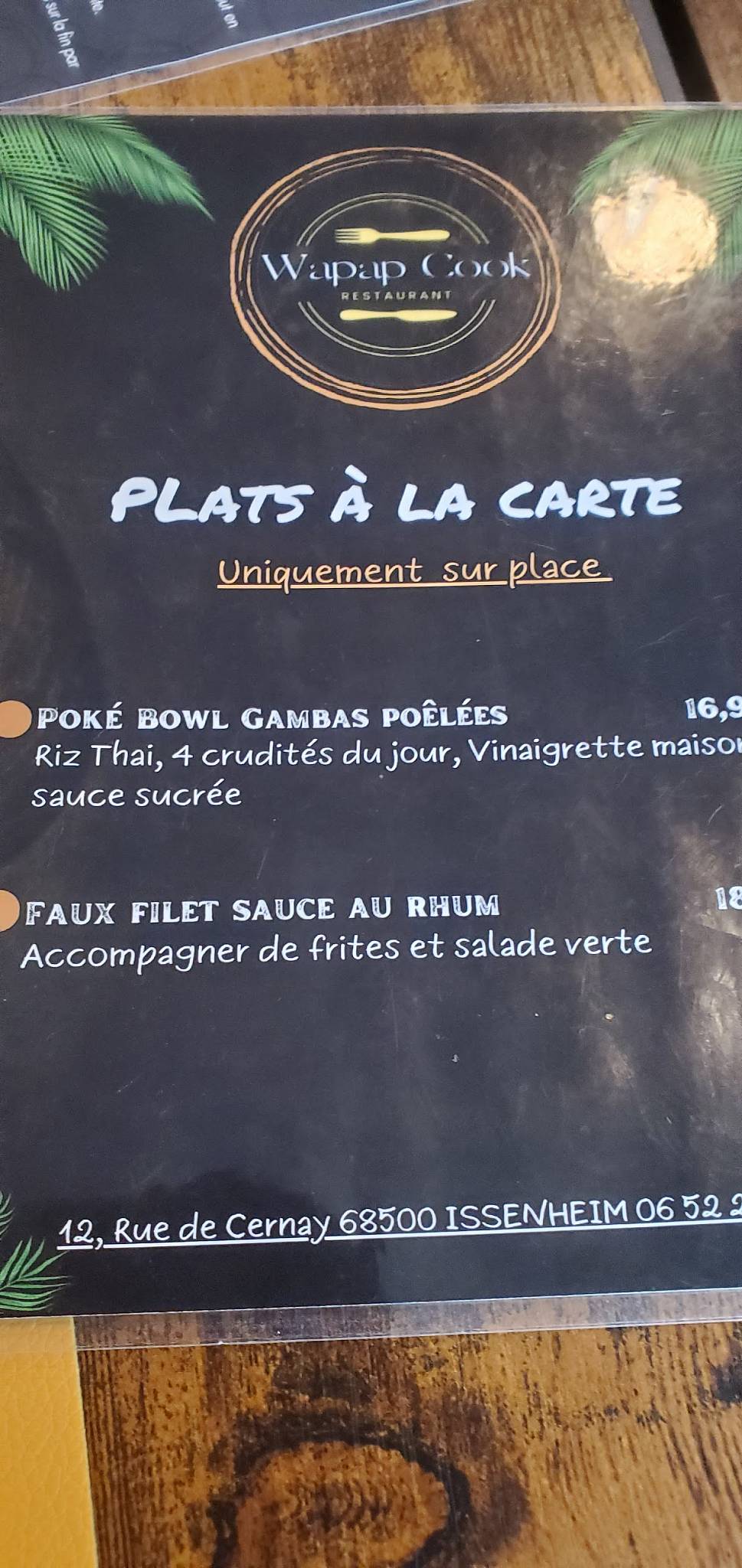 Menu de Restaurant Wapap Cook
