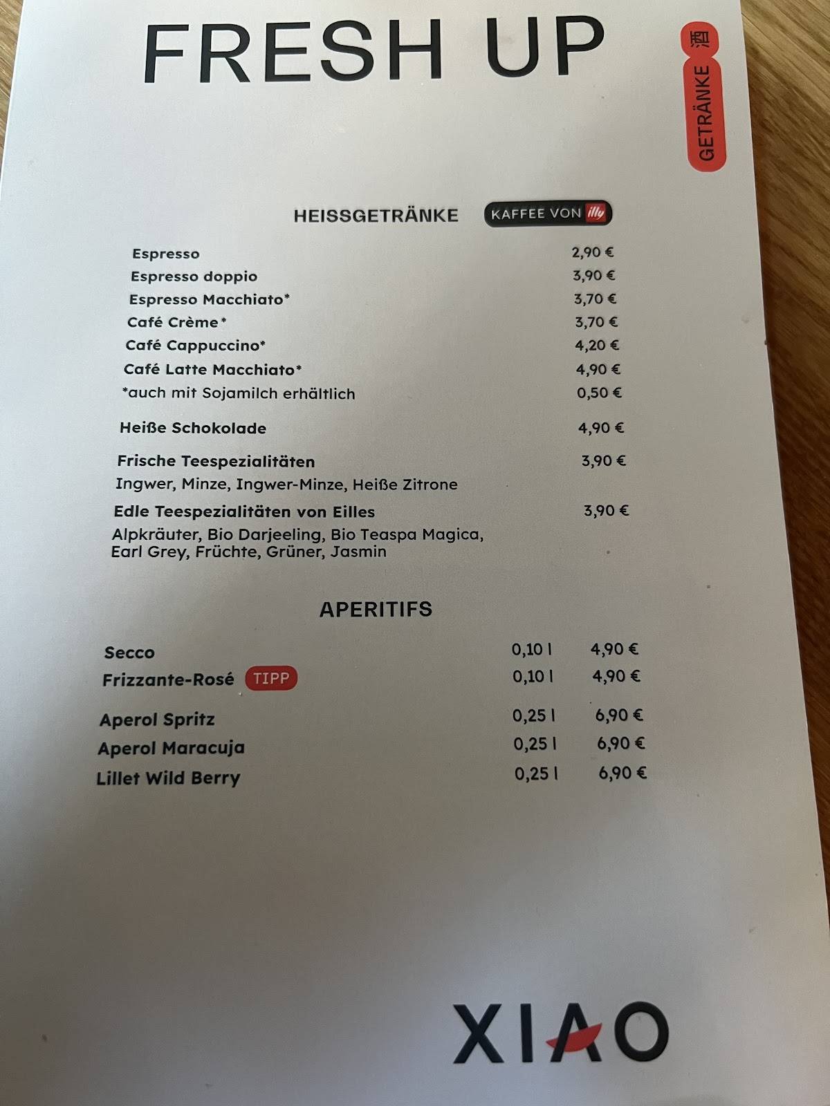 Menu de XIAO Köln