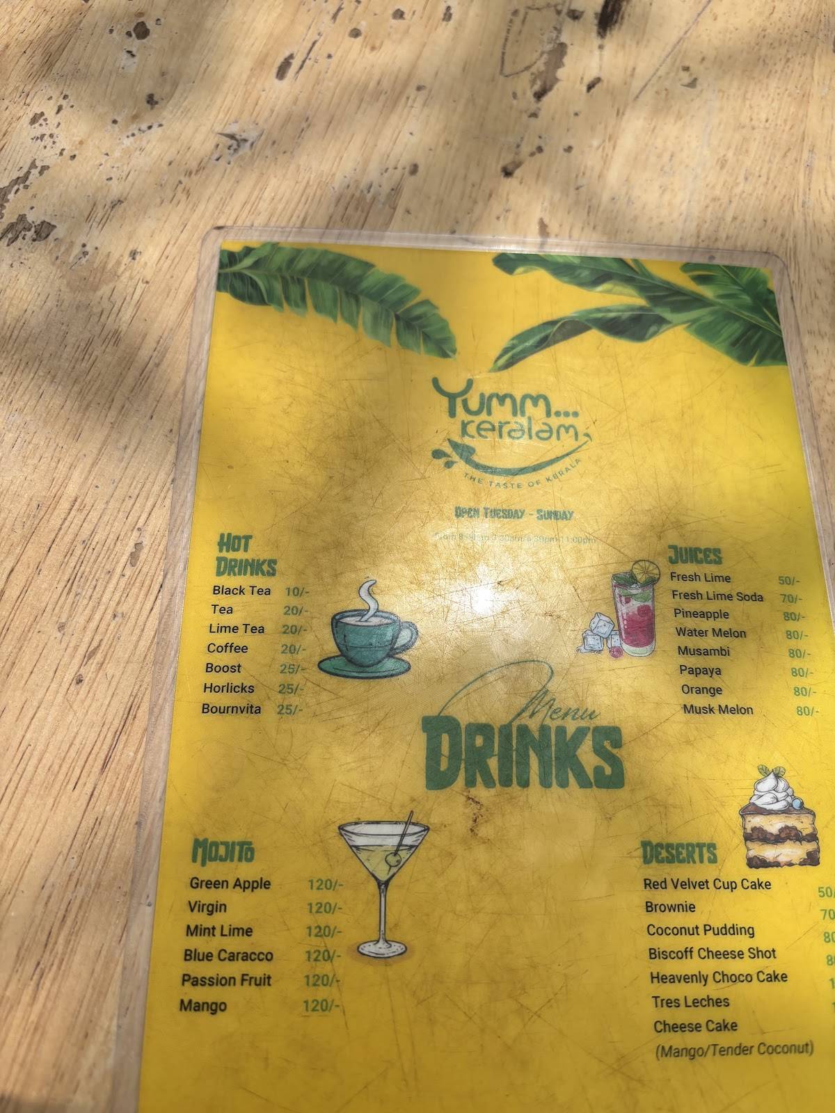 Yumm Keralam menu