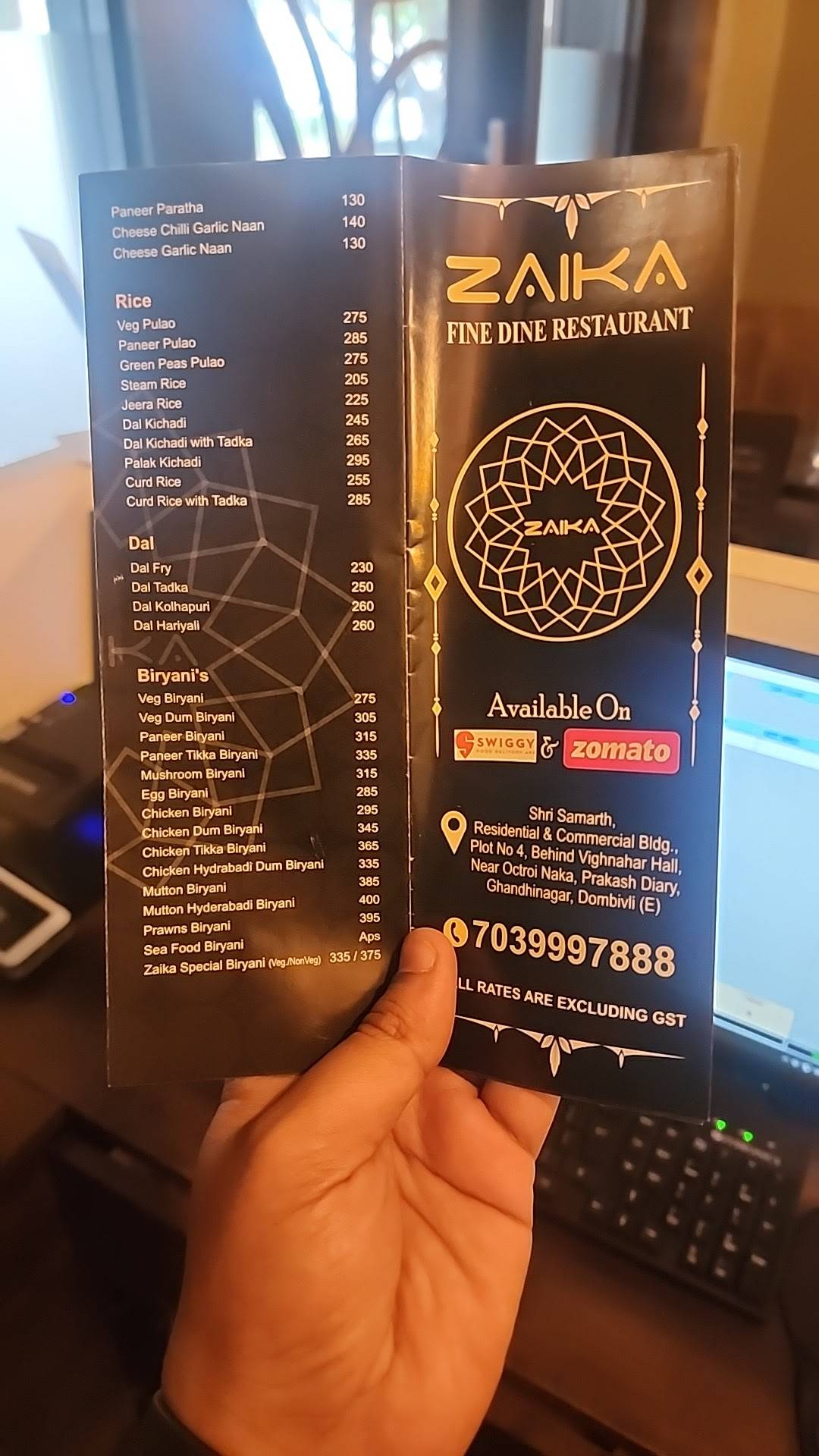 Zaika Fine Dine Family Restaurant menu