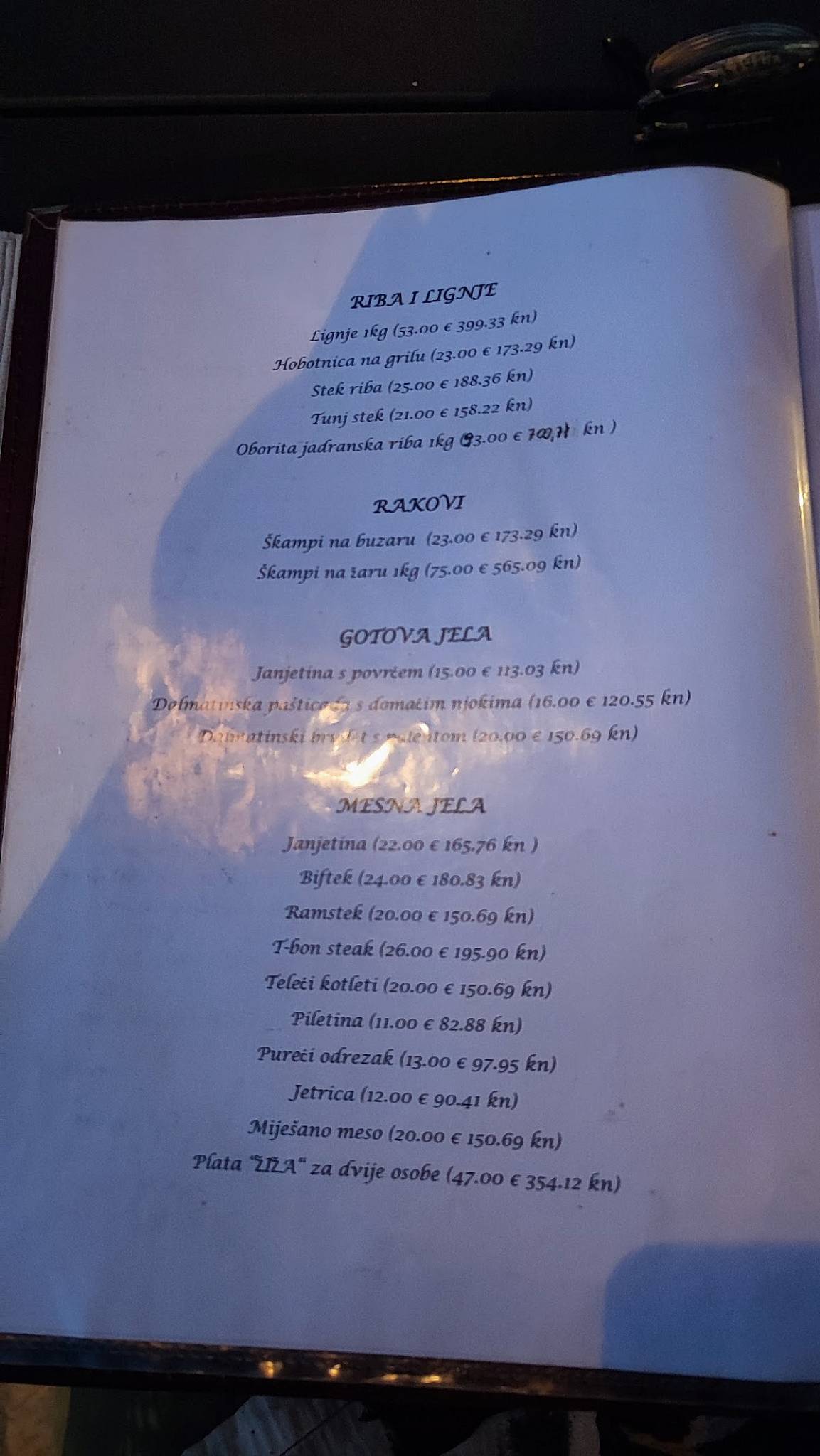 Menu di Restaurant Žiža 