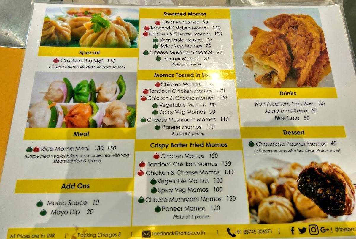 Zomoz - The Momo Company menu