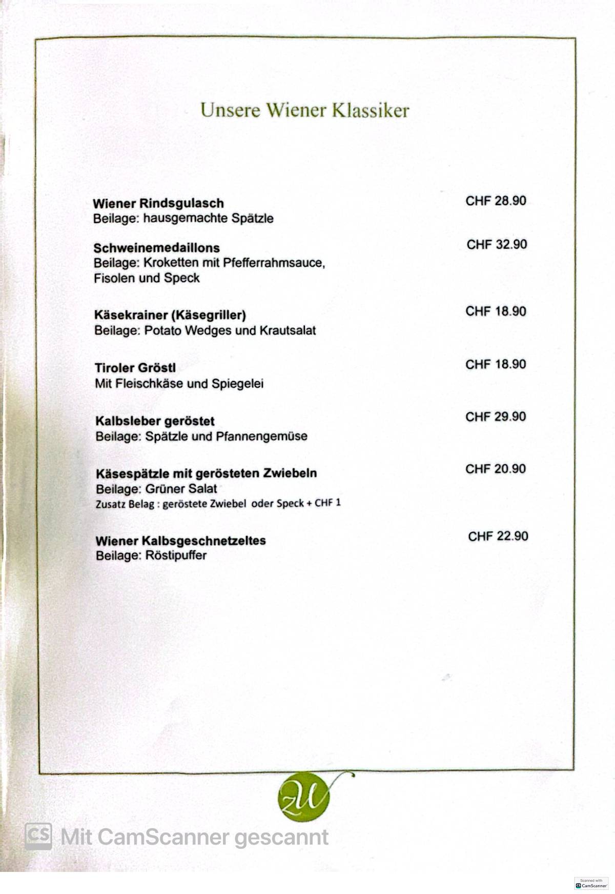 Menu di Zum Wiener Restaurant 