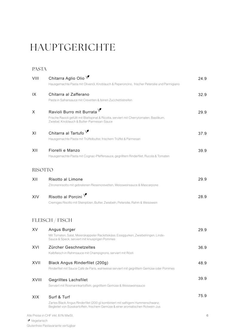 Menu de Restaurant Zur Linde