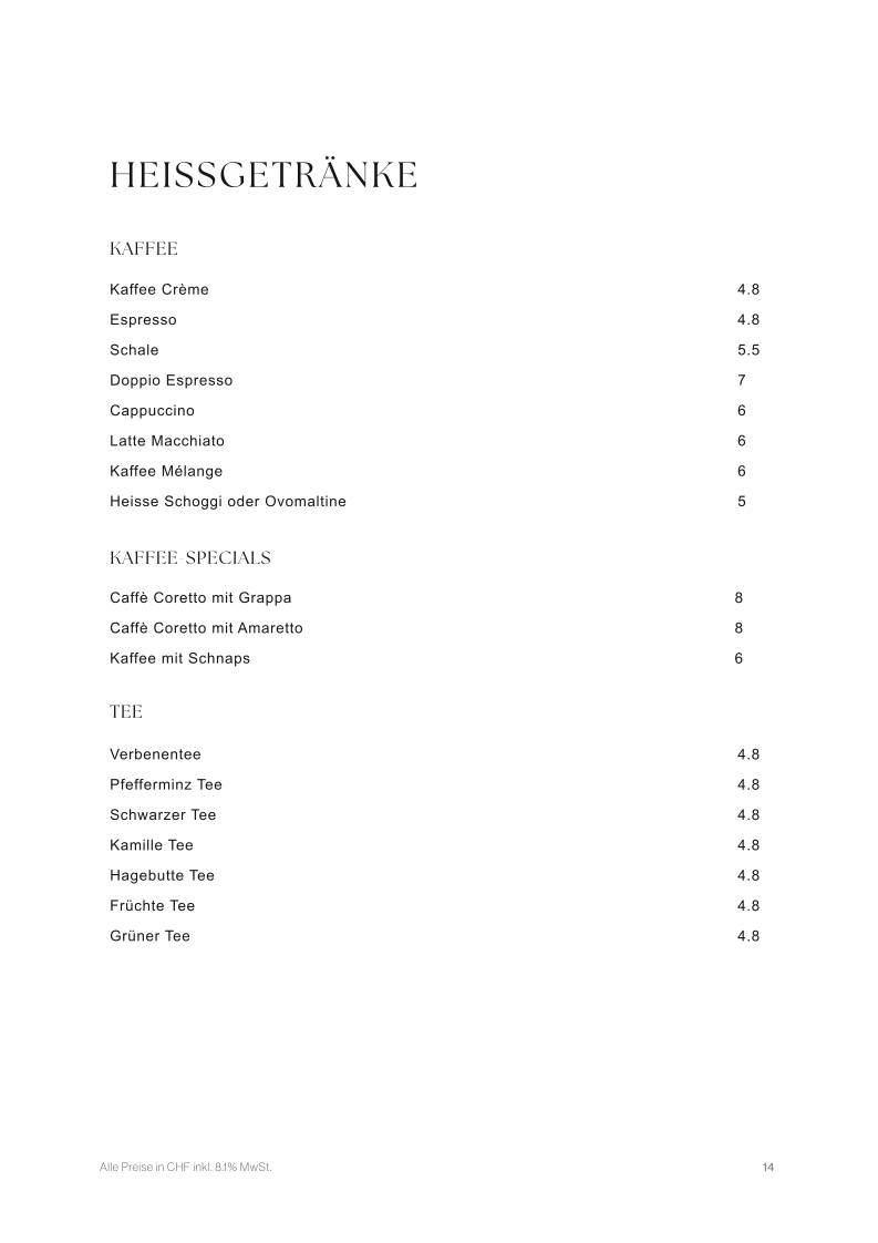 Menu de Restaurant Zur Linde
