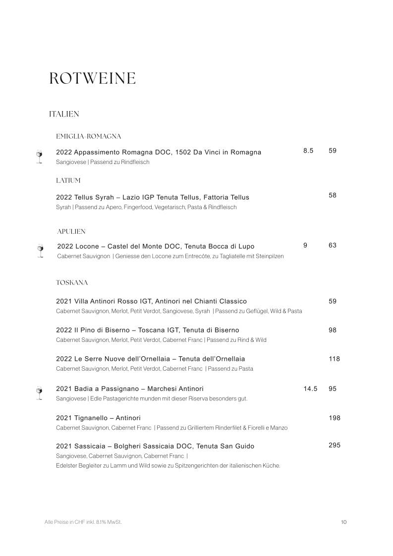 Menu de Restaurant Zur Linde