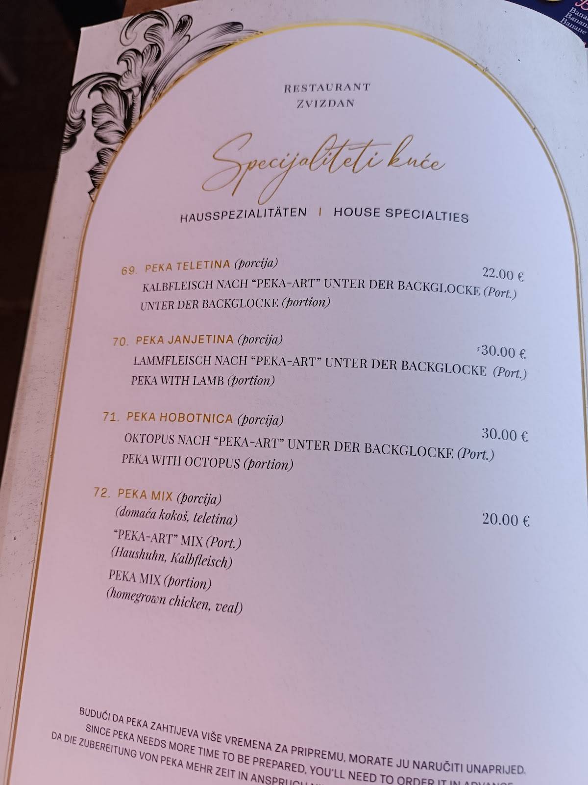 Menu di Restaurant Zvizdan 