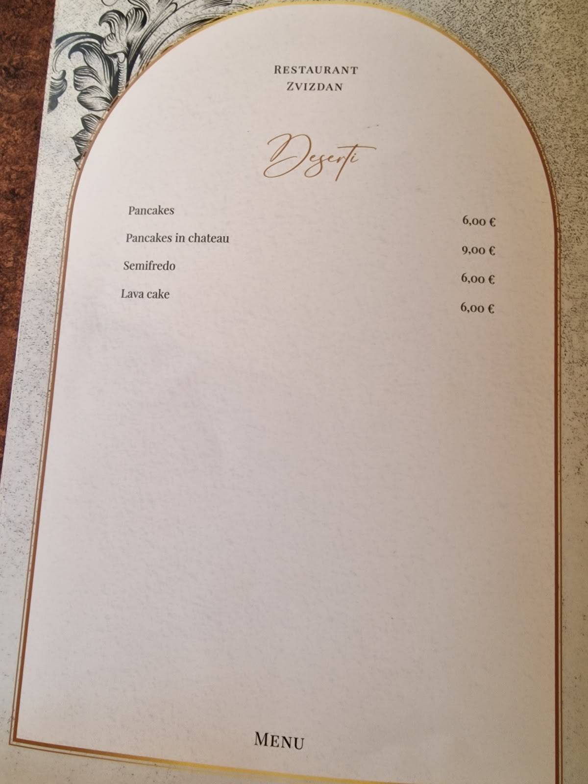 Menu di Restaurant Zvizdan 