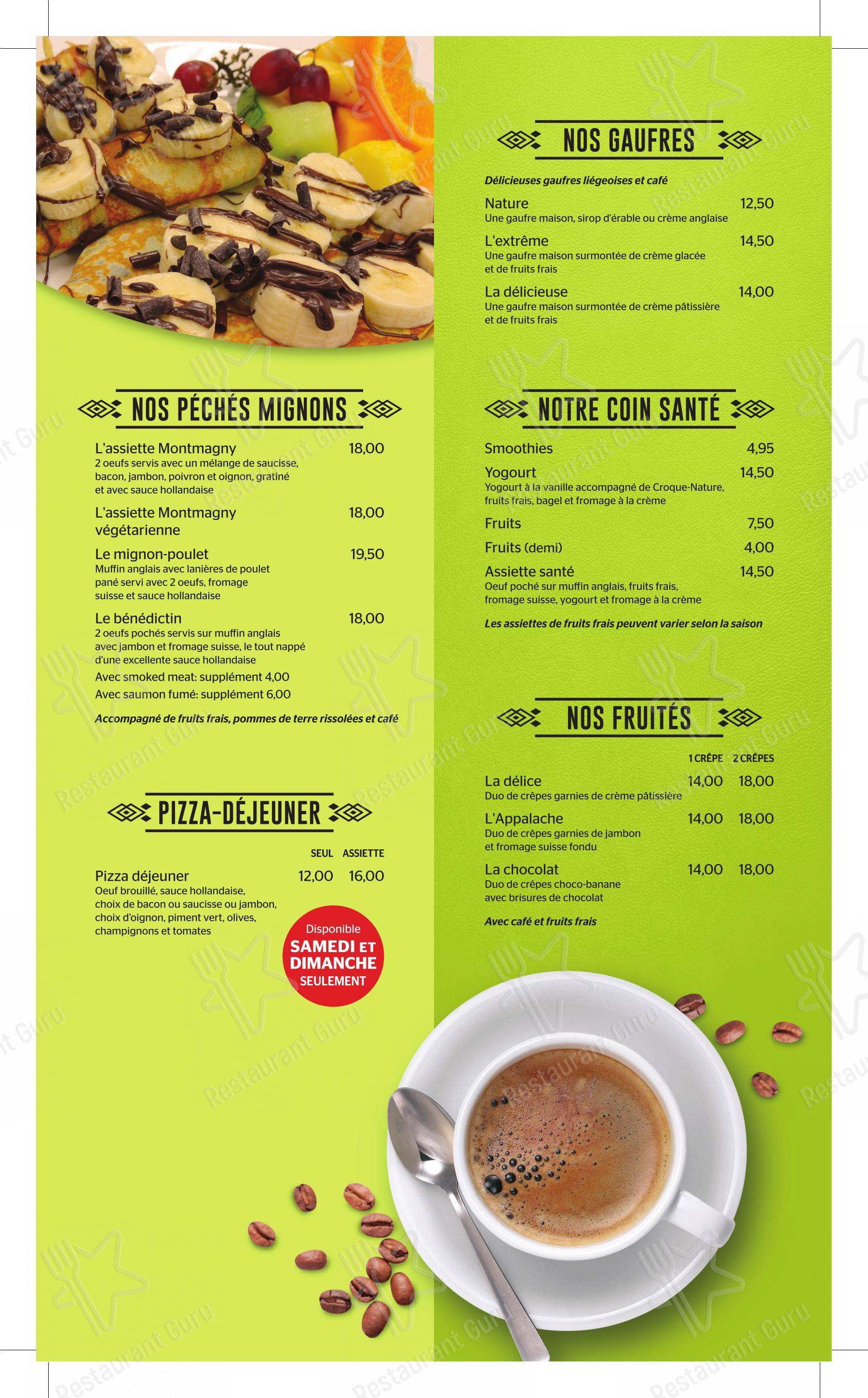Menu pour Restaurant À la Rive - Menu