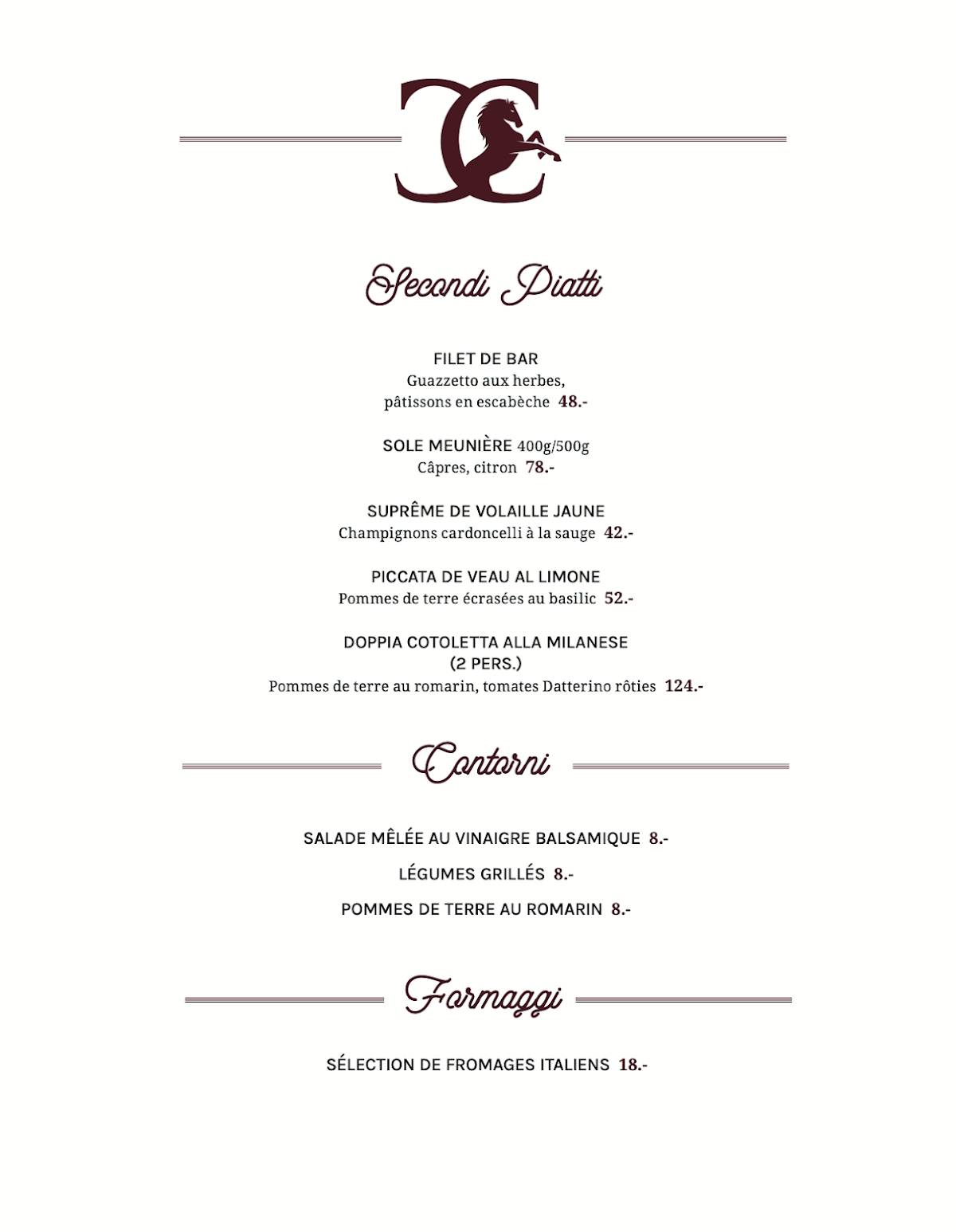 Menu de Restaurant du Cheval-Blanc