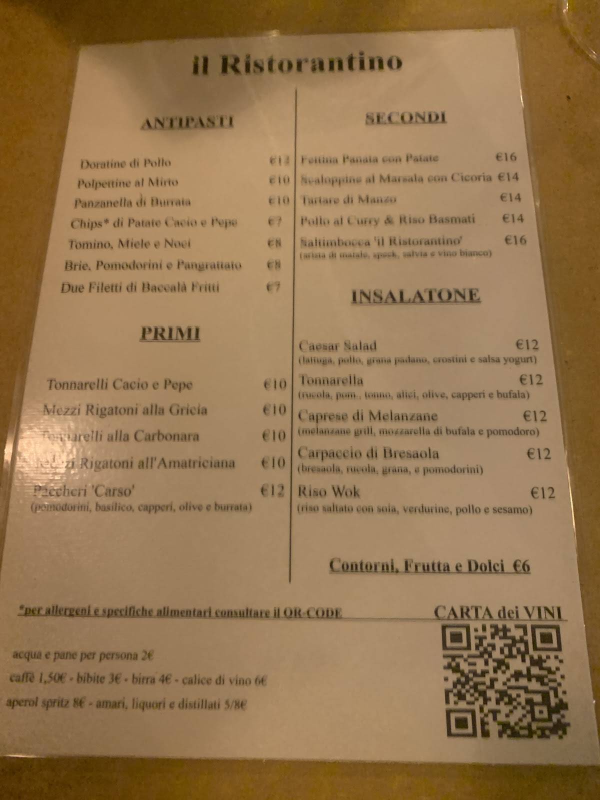 Menu di il Ristorantino 