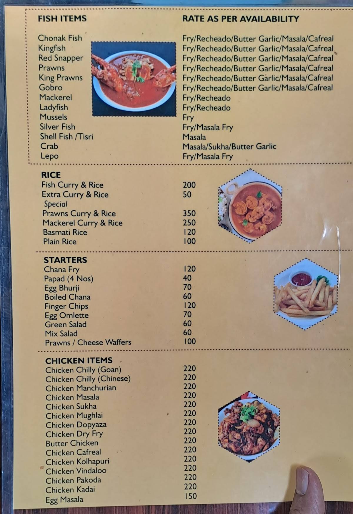 kinara bar n restaurant menu