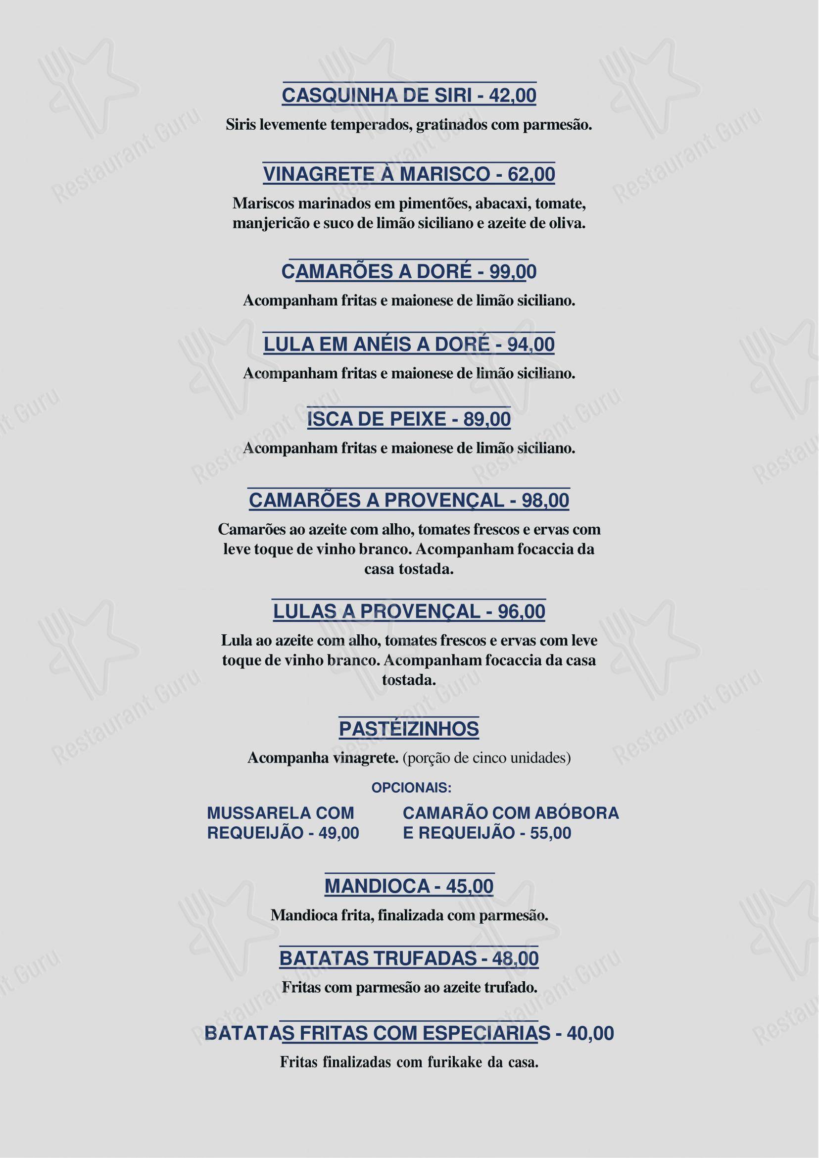 Menu para Restaurante Barco Ilhas restaurante