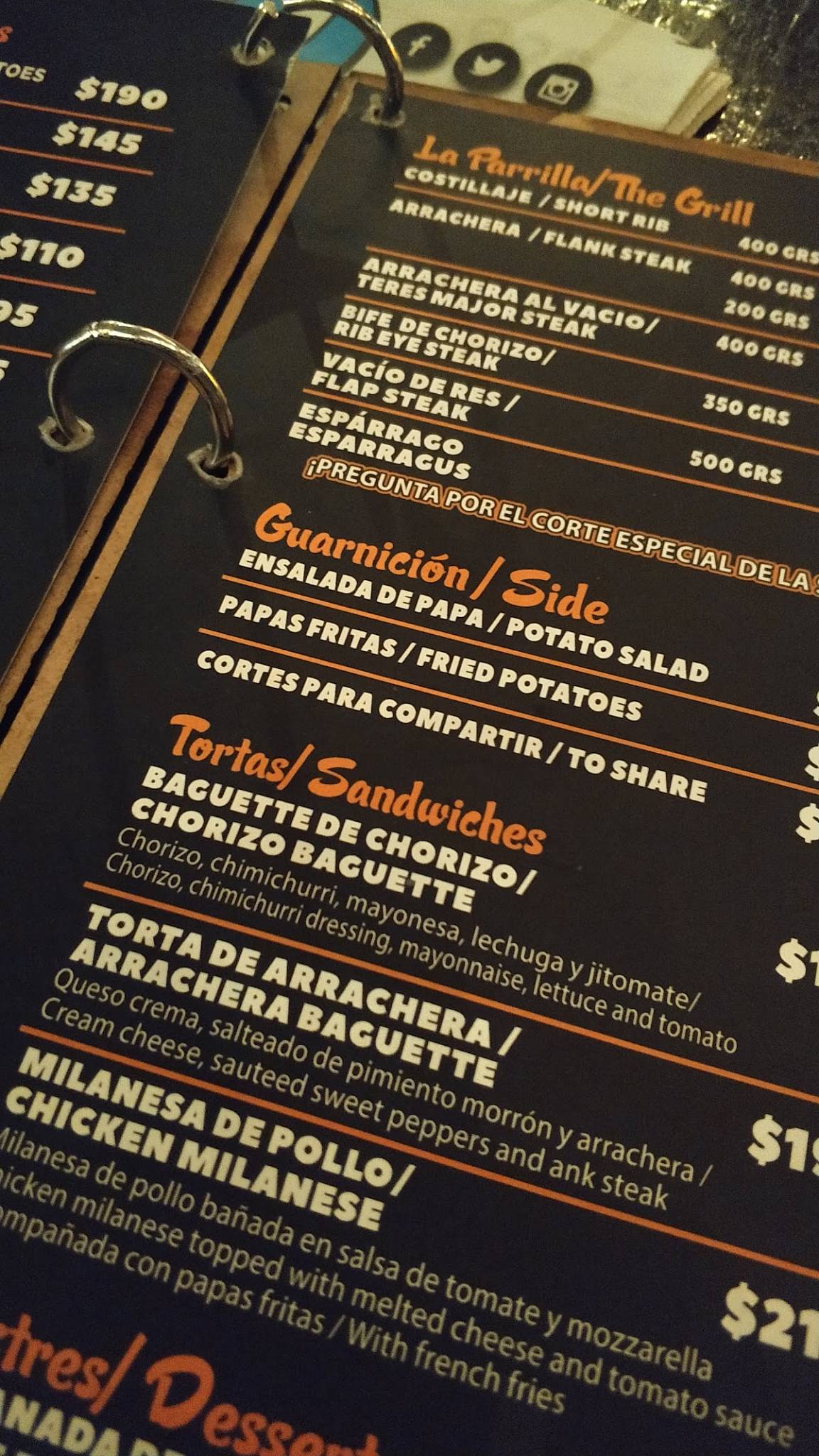 Carta de Restaurante Brasa Viva