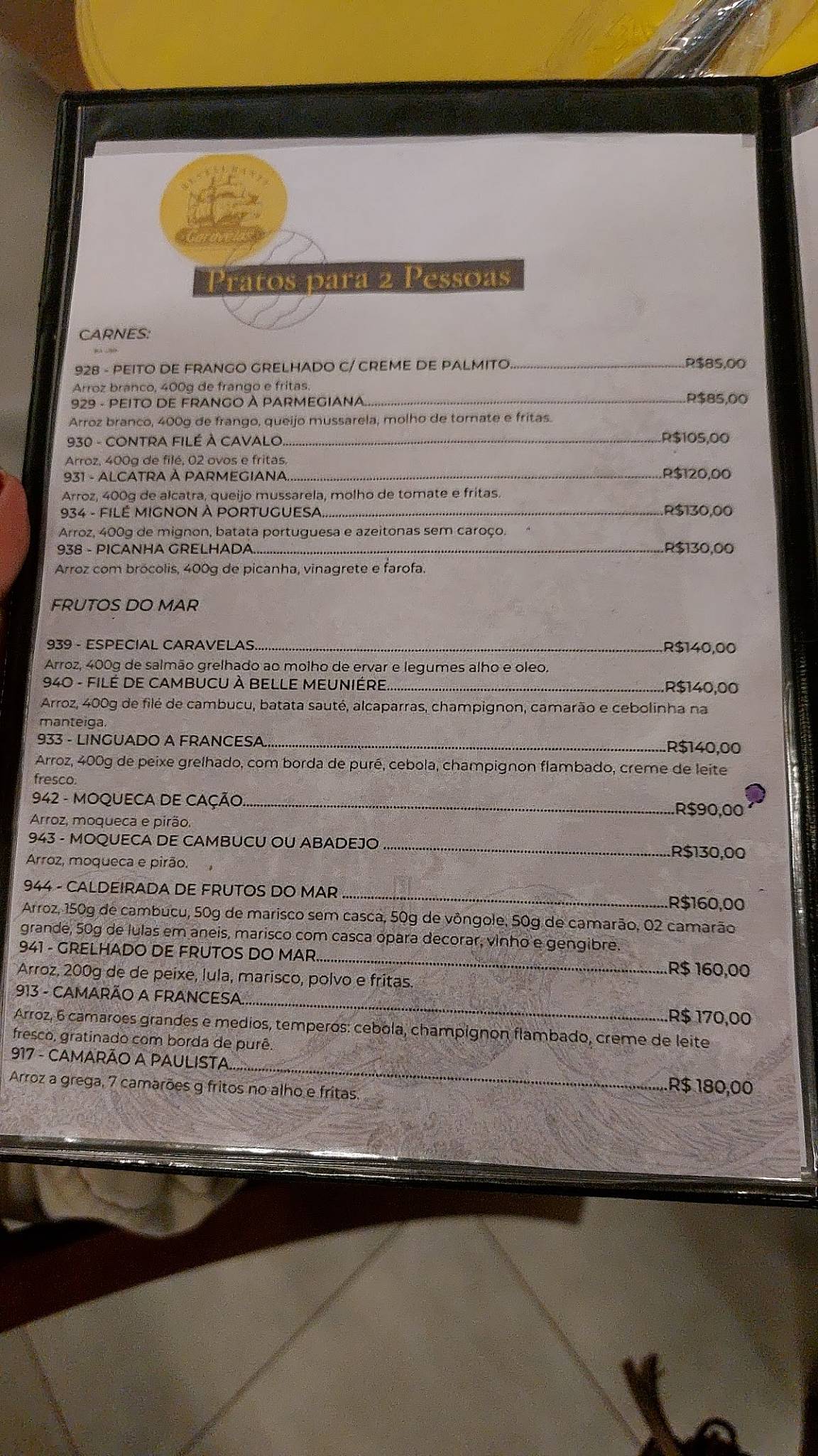 Restaurante Caravelas cardápio