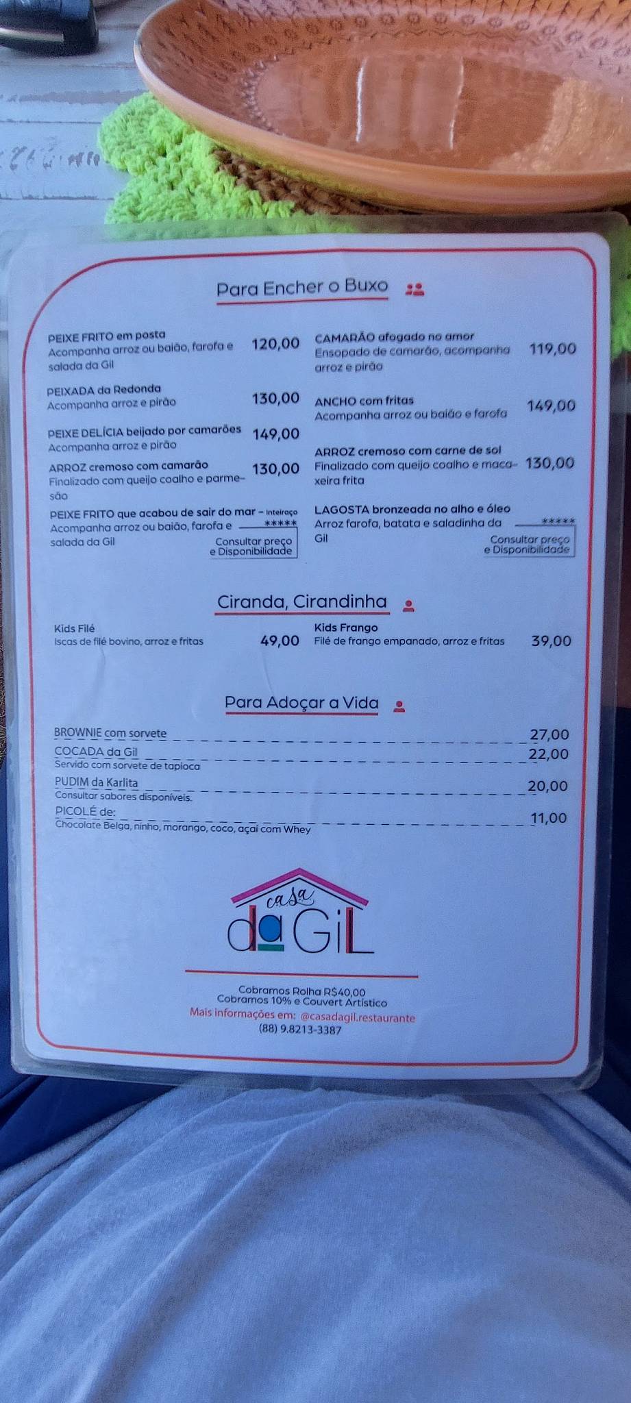 Restaurante Casa da Gil cardápio