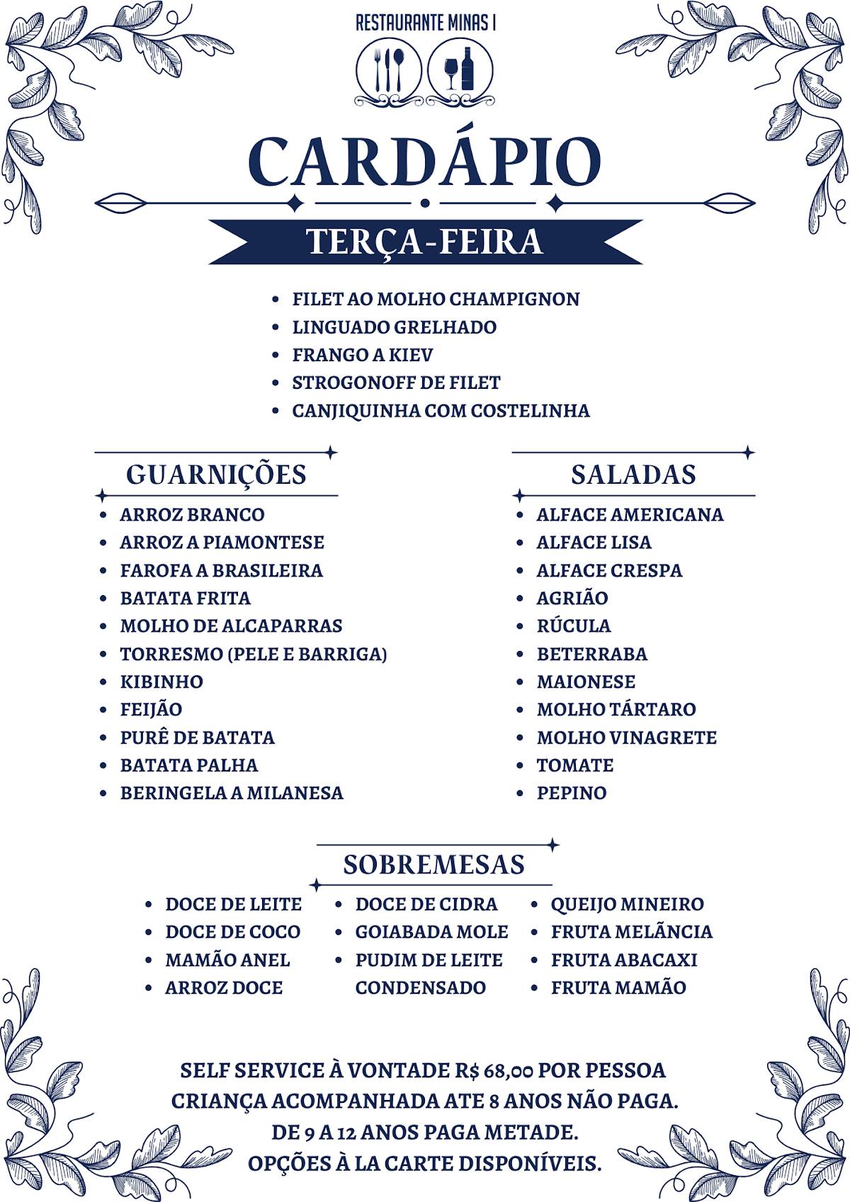 Restaurante Minas I cardápio