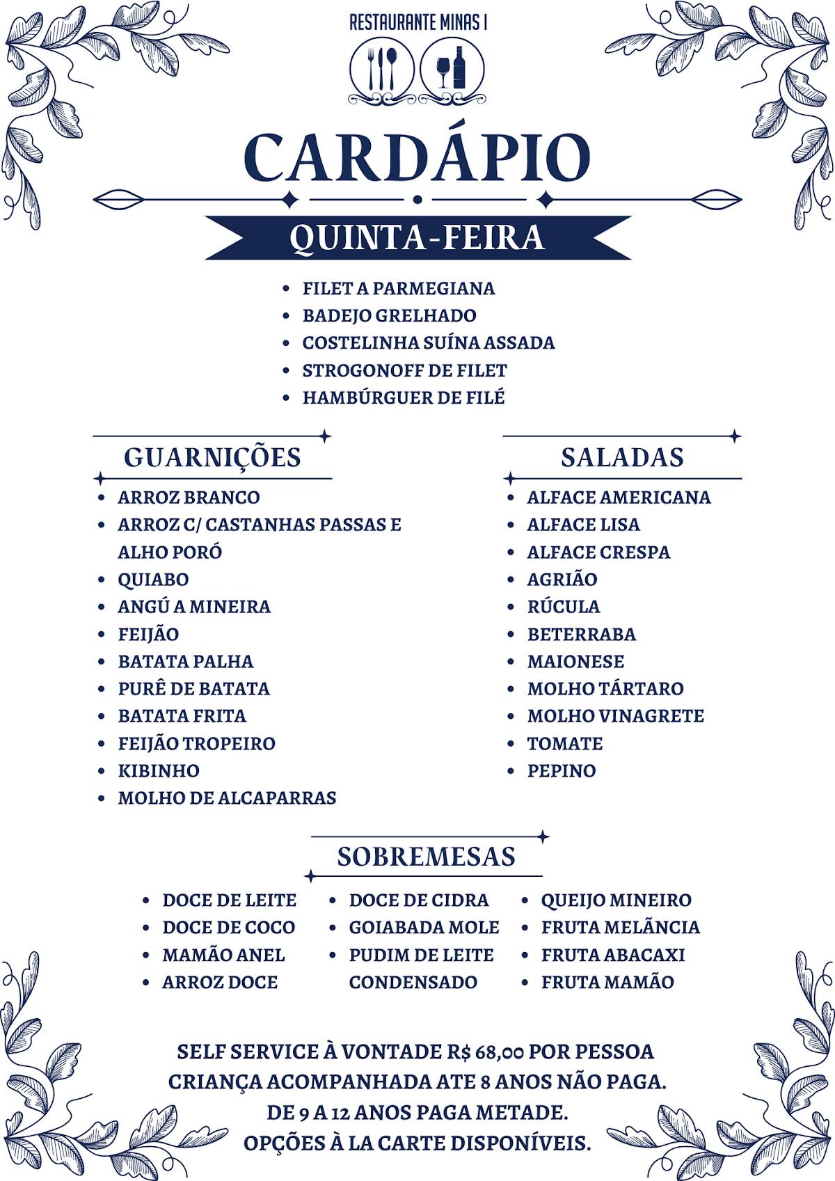Restaurante Minas I cardápio