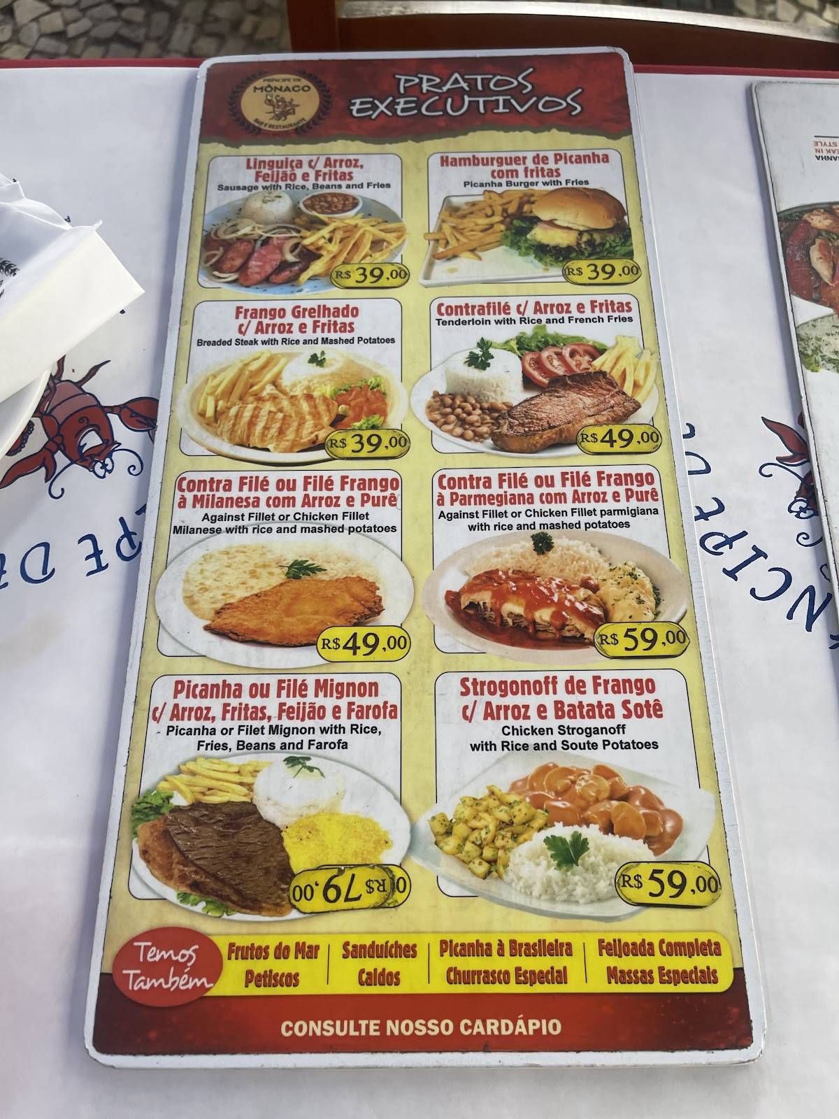 Restaurante Príncipe de Mônaco - (Copacabana) cardápio