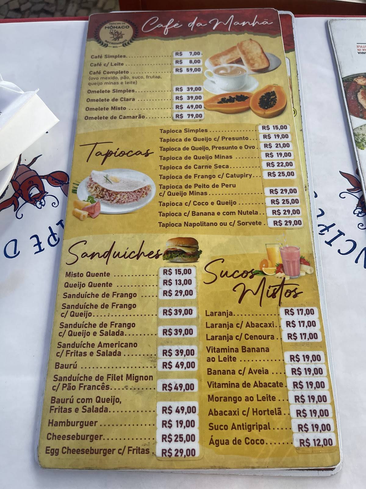 Restaurante Príncipe de Mônaco - (Copacabana) cardápio
