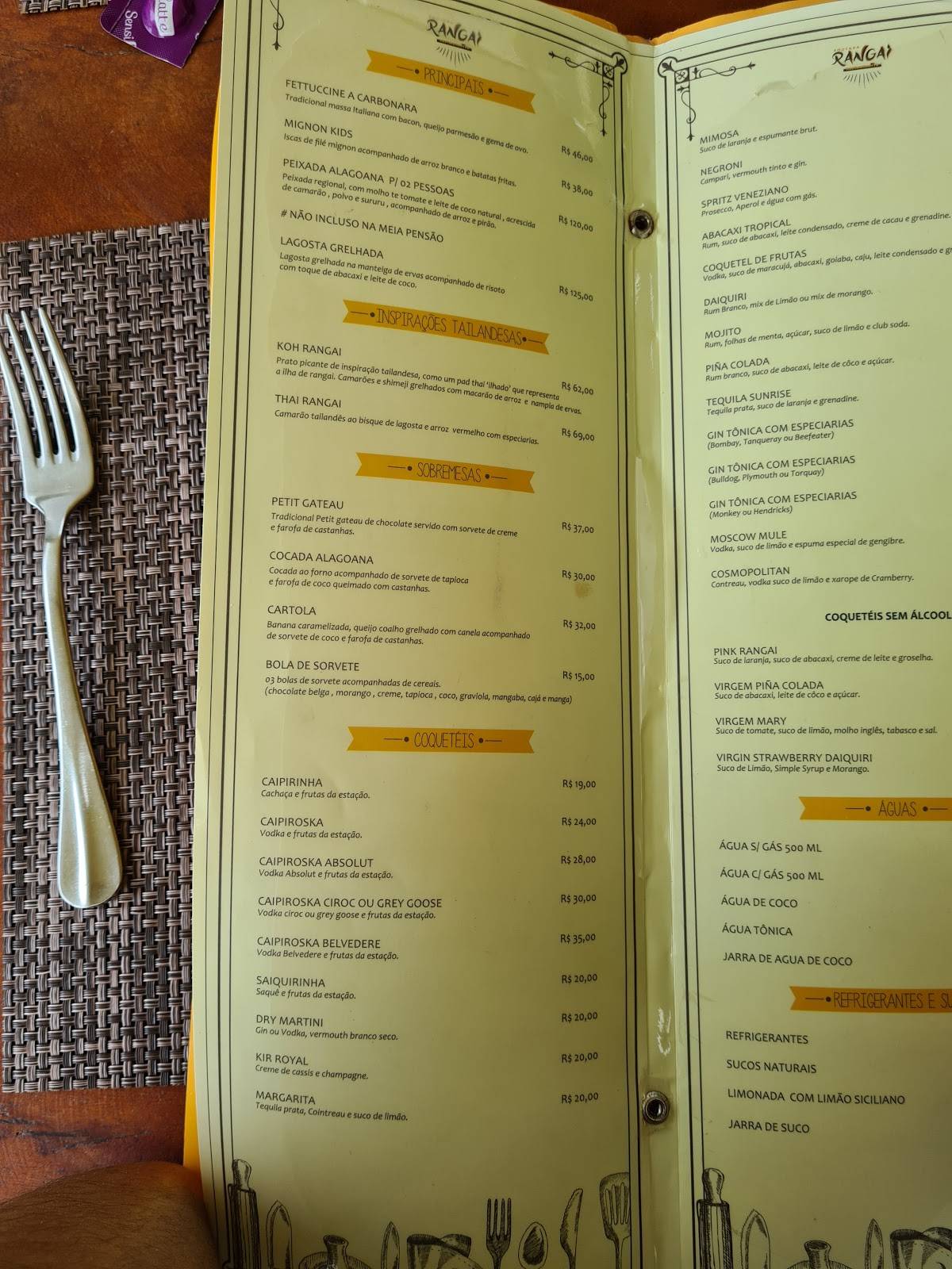 Restaurante Rangai - Maragogi cardápio
