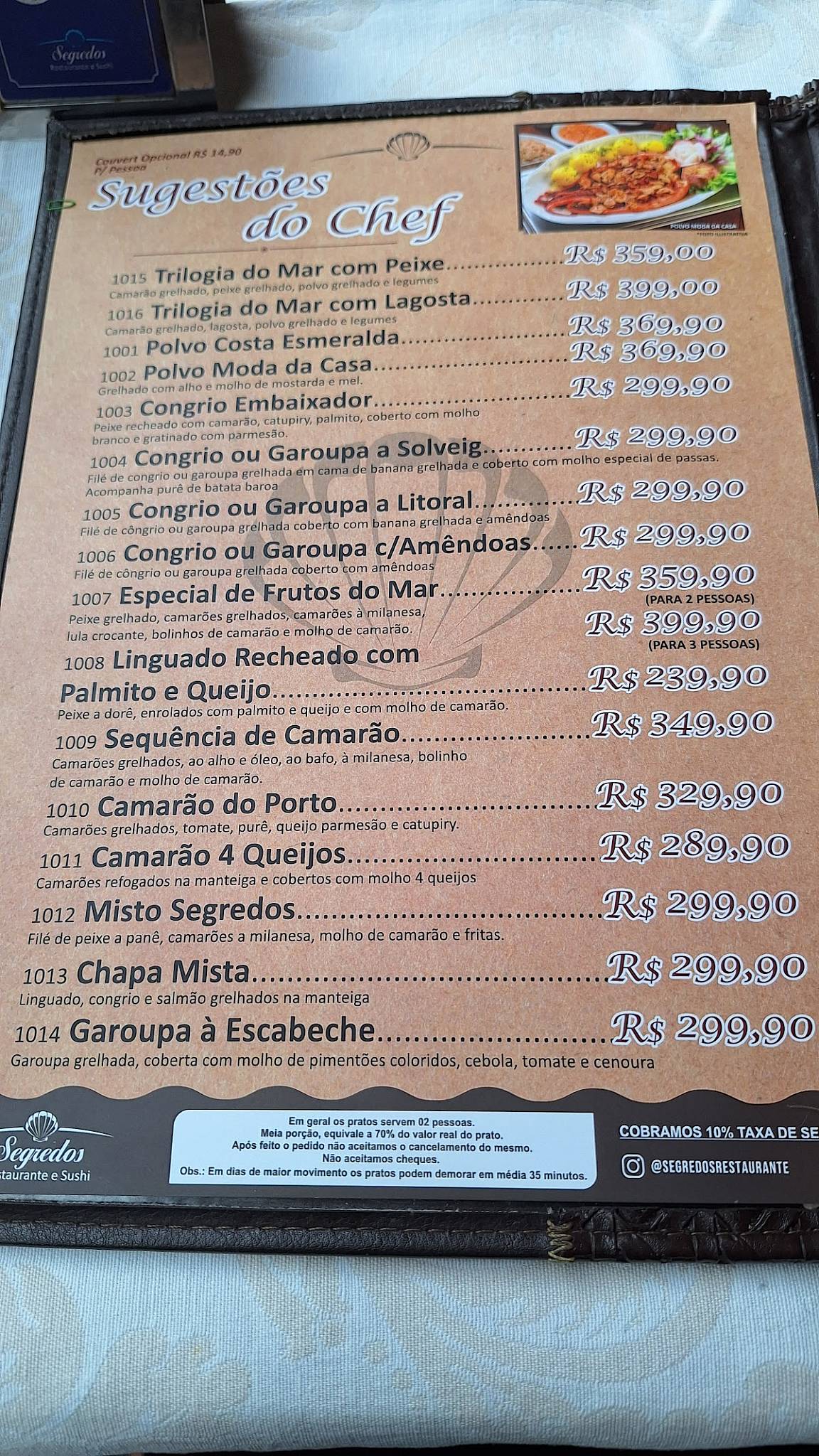 Segredos Restaurante e Sushi cardápio