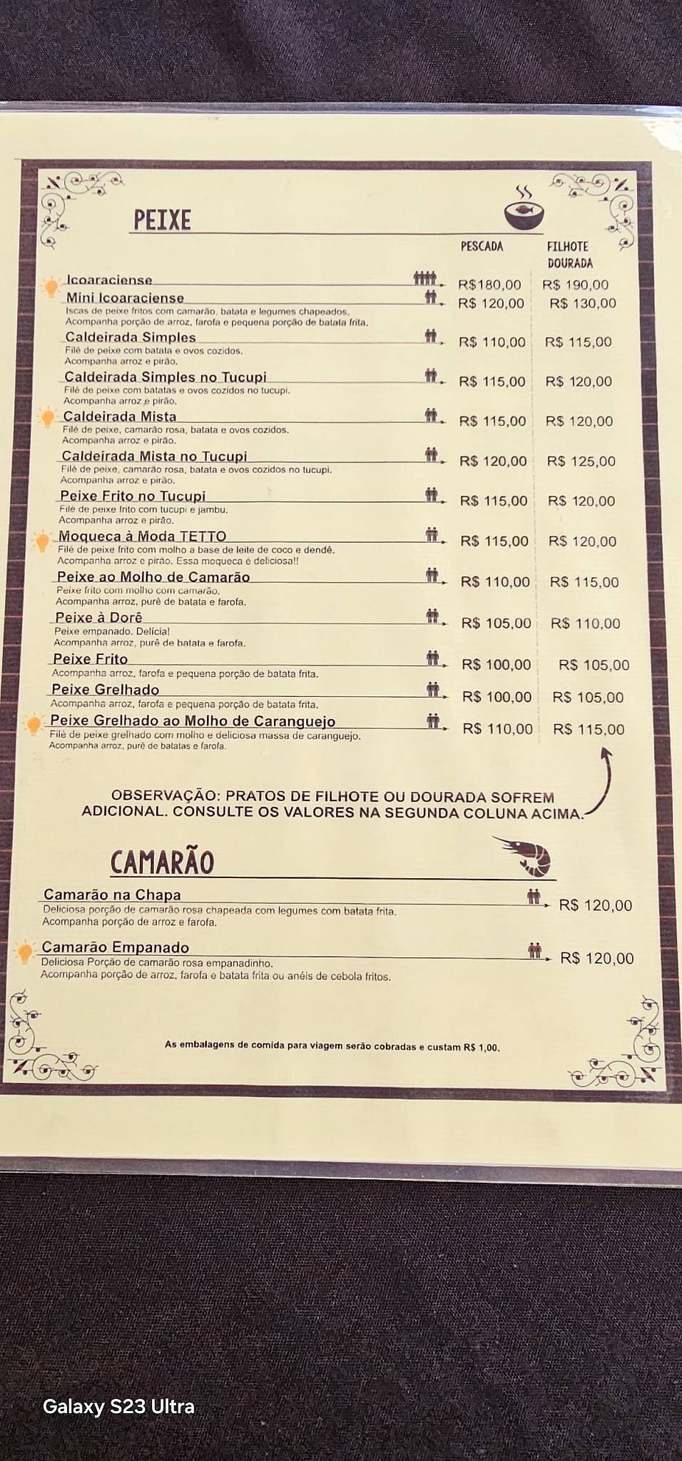Restaurante Tetto cardápio