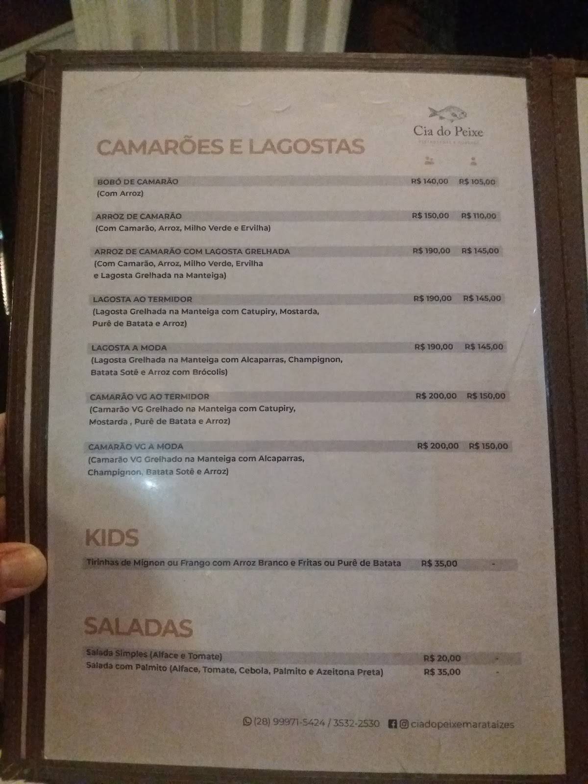 Restaurante Cia do Peixe cardápio