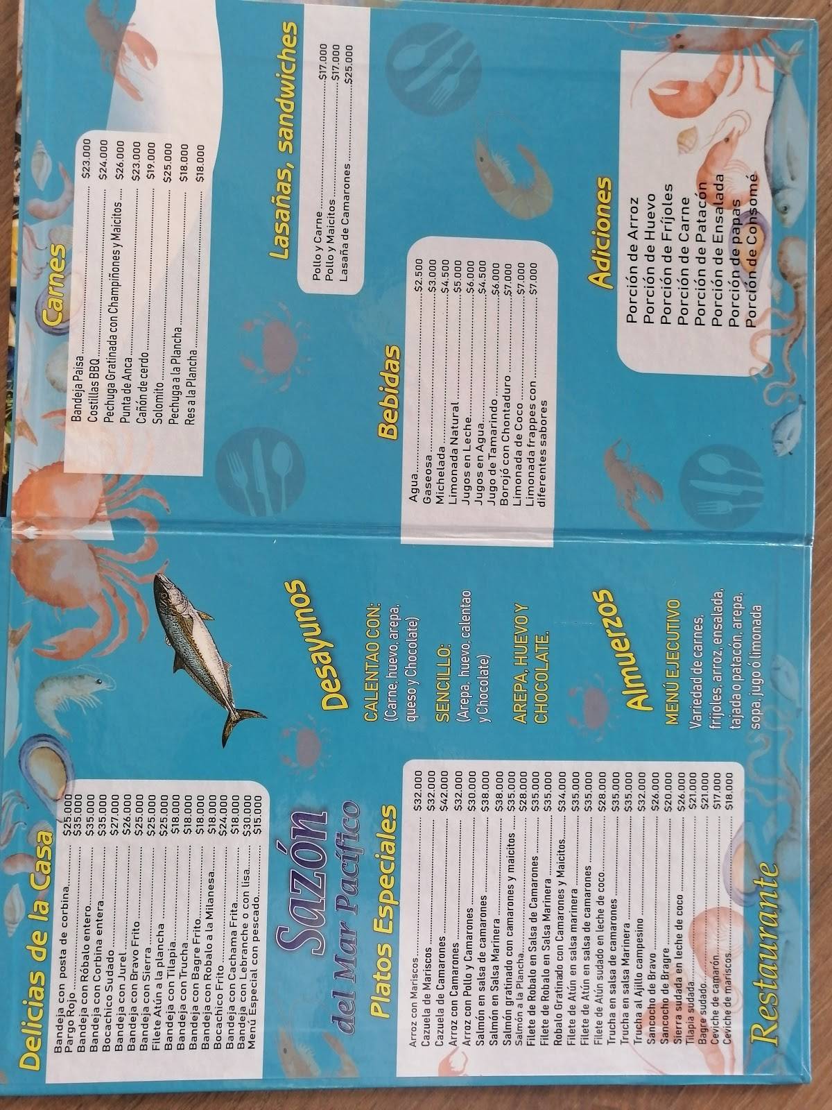 Carta De Restaurante Sazon Del Mar Pacifico Colombia