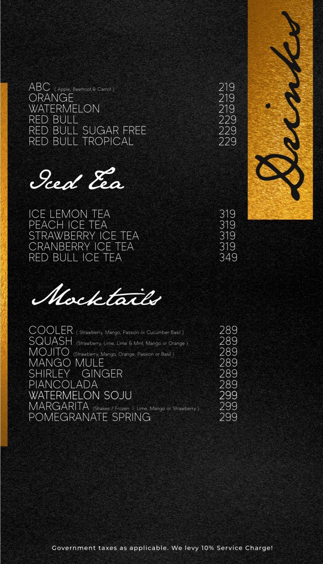 Retreat Drink N Dine menu