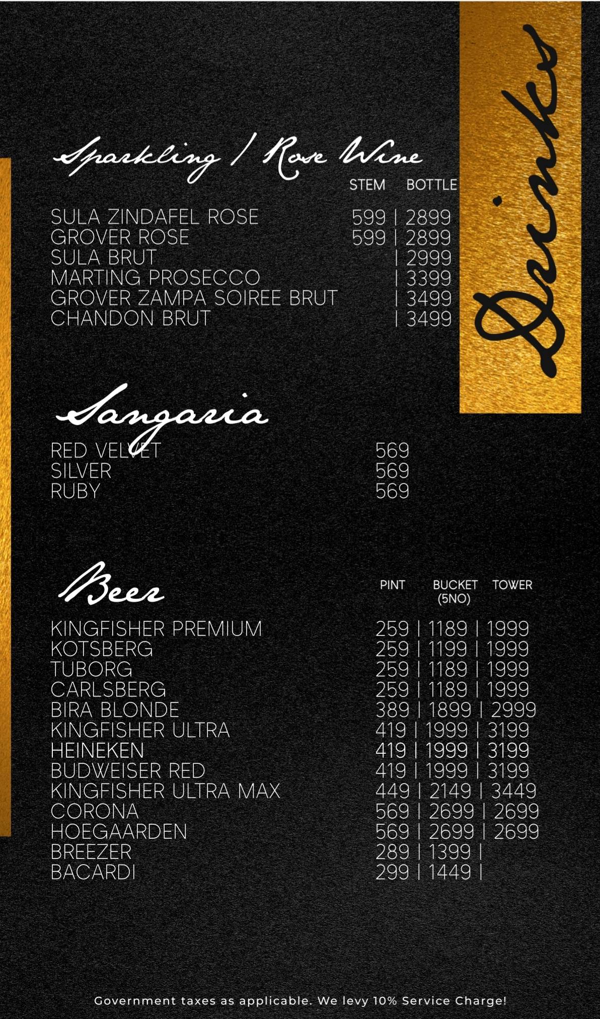 Retreat Drink N Dine menu