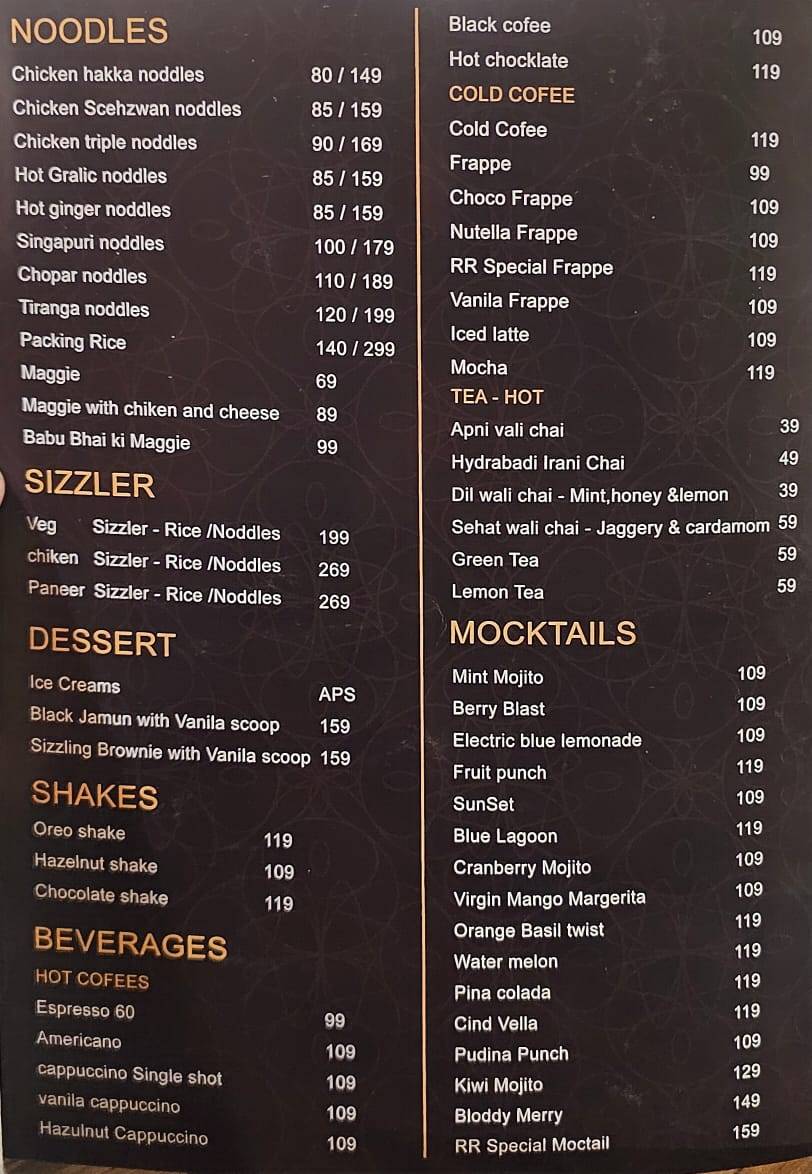 Retreat Restro menu
