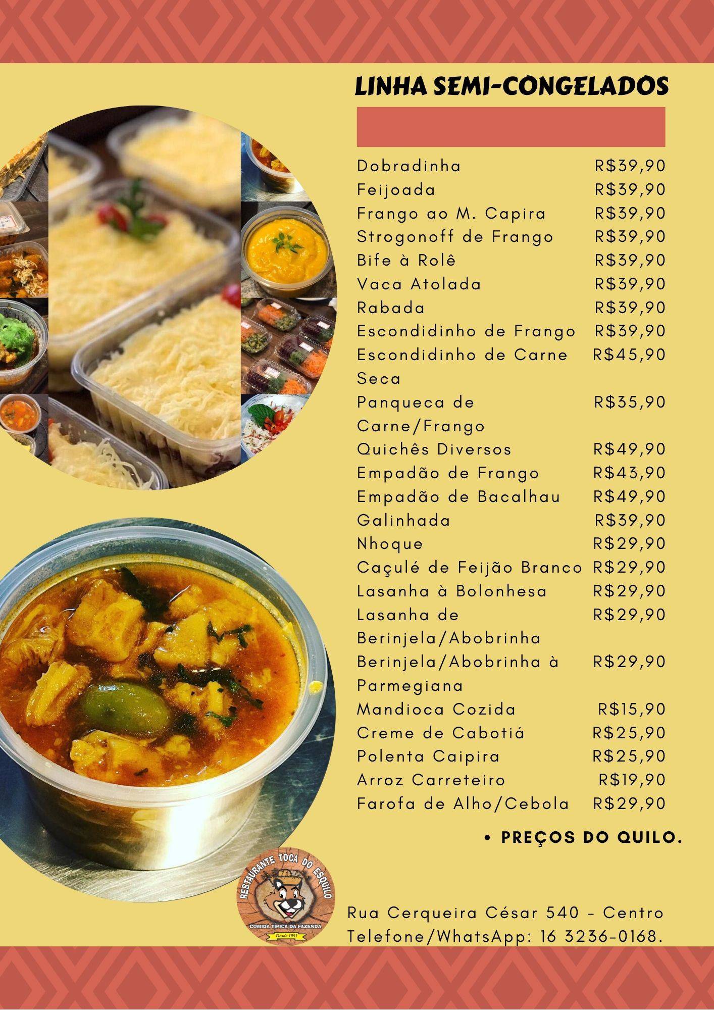 Restaurante Toca do Esquilo - Esquilão cardápio